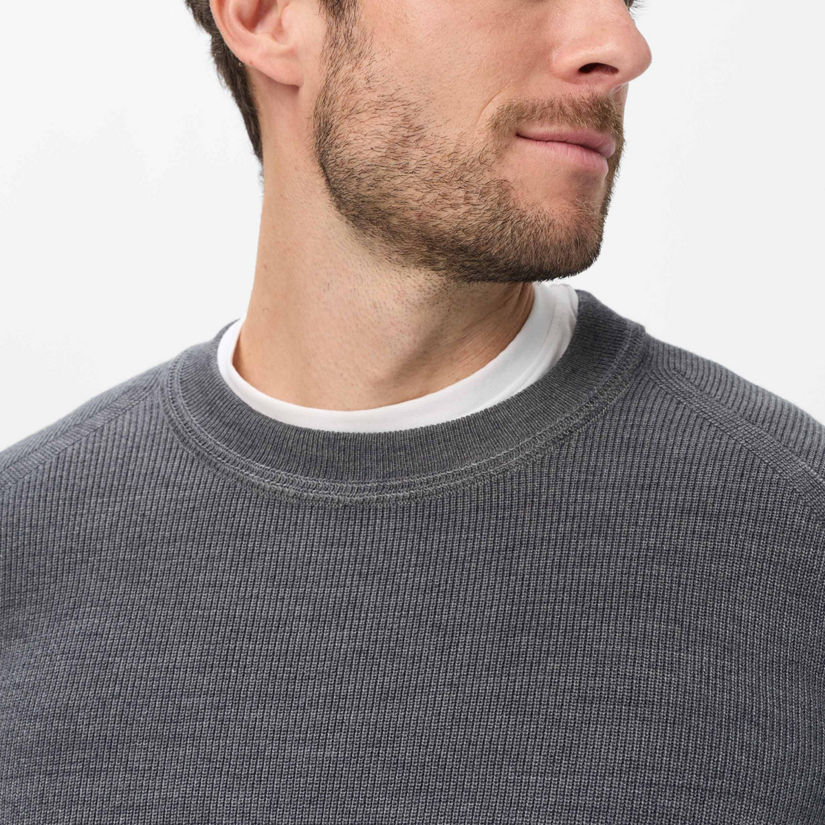 Brax Roy Cotton-Wool Crew Neck Jumper - Elephant Grey