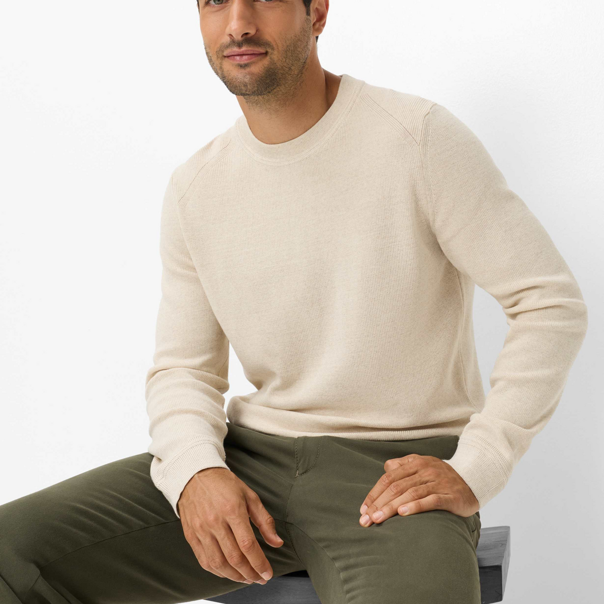Brax Roy Cotton-Wool Crew Neck Jumper - Beach