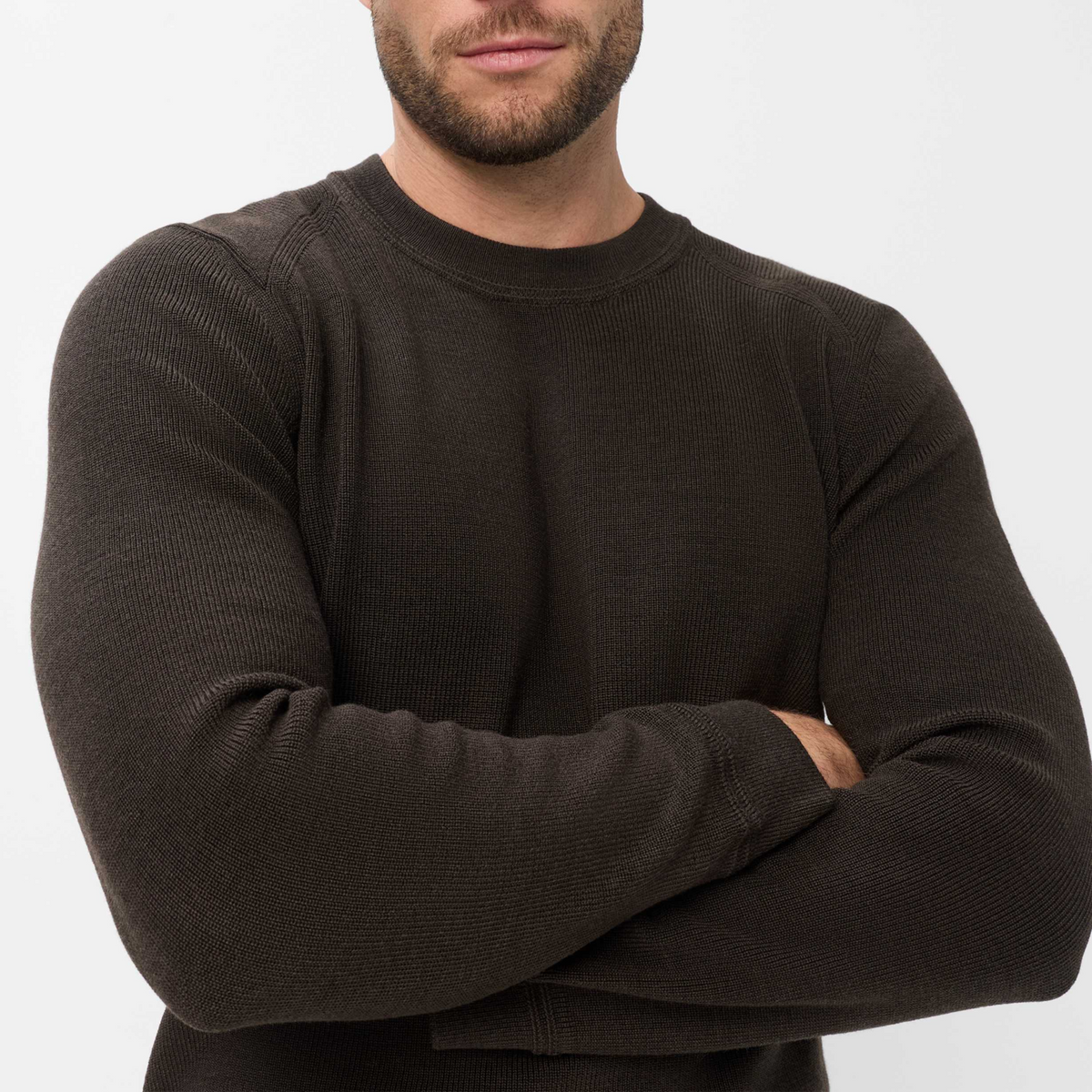 Brax Roy Cotton-Wool Crew Neck Jumper - Chocolate