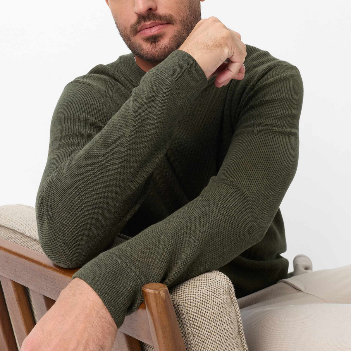 Brax Roy Cotton-Wool Crew Neck Jumper - Deep Jungle
