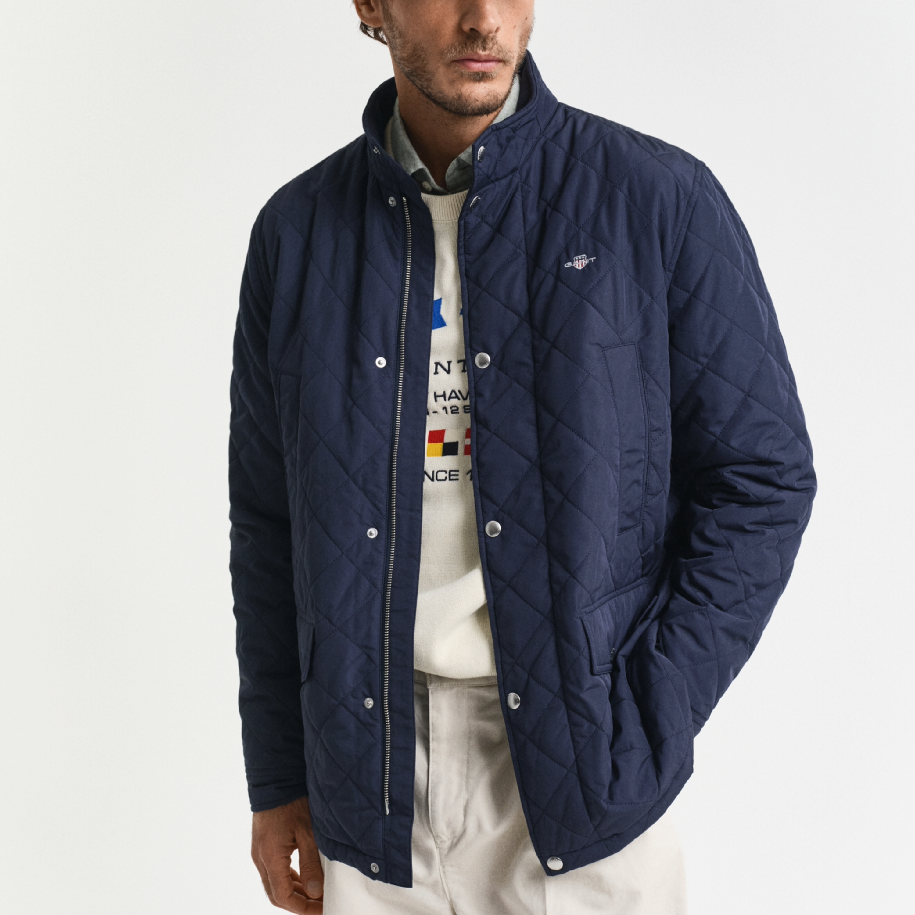 Gant Quilted Windcheater Mid Length Jacket - Evening Blue
