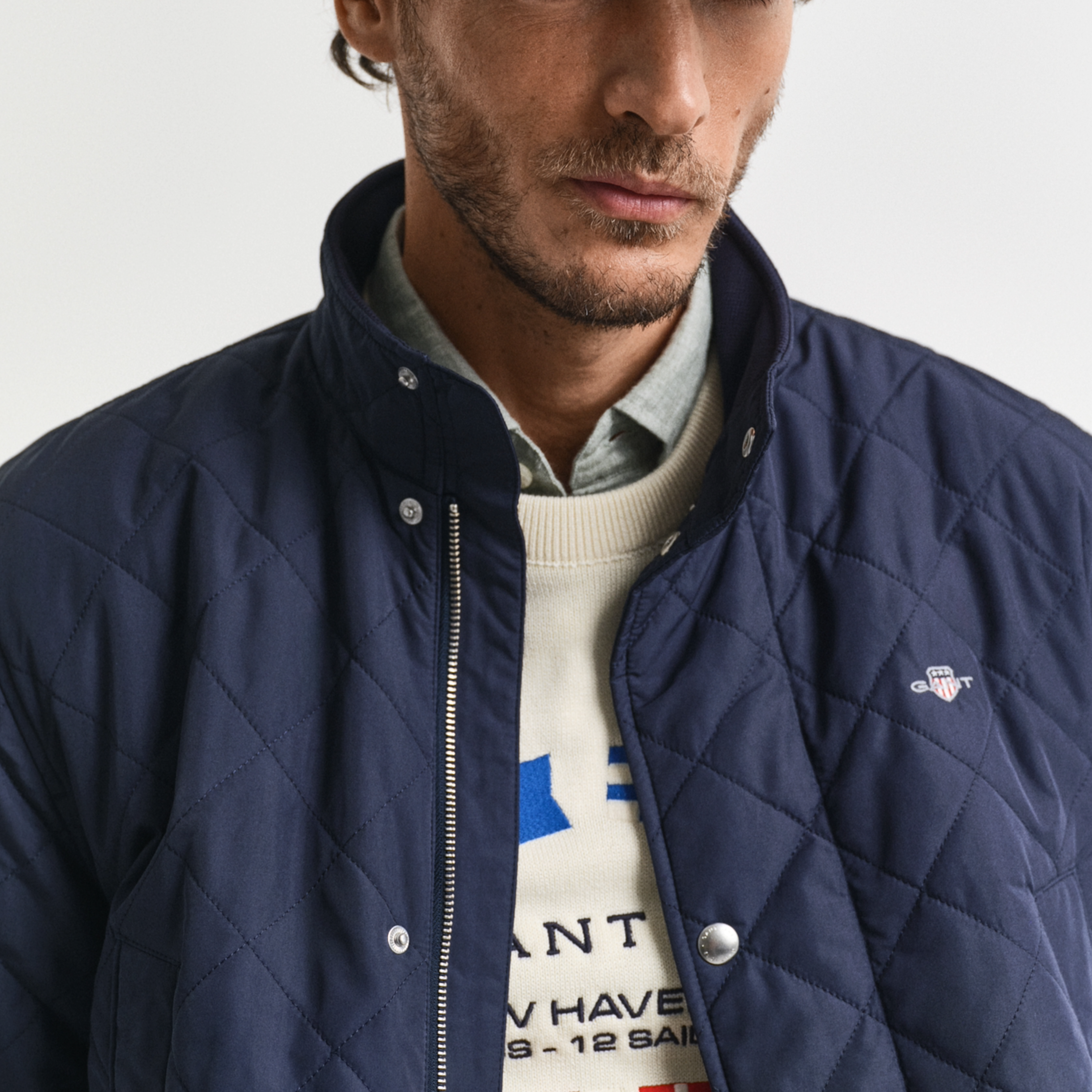 Gant Quilted Windcheater Mid Length Jacket - Evening Blue