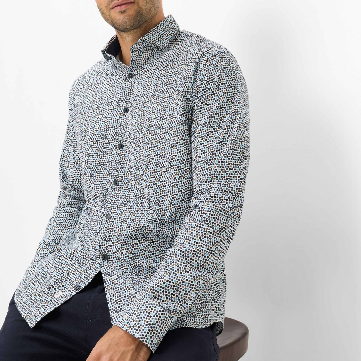 Brax Harold Small Print Shirt - Burnt Olive