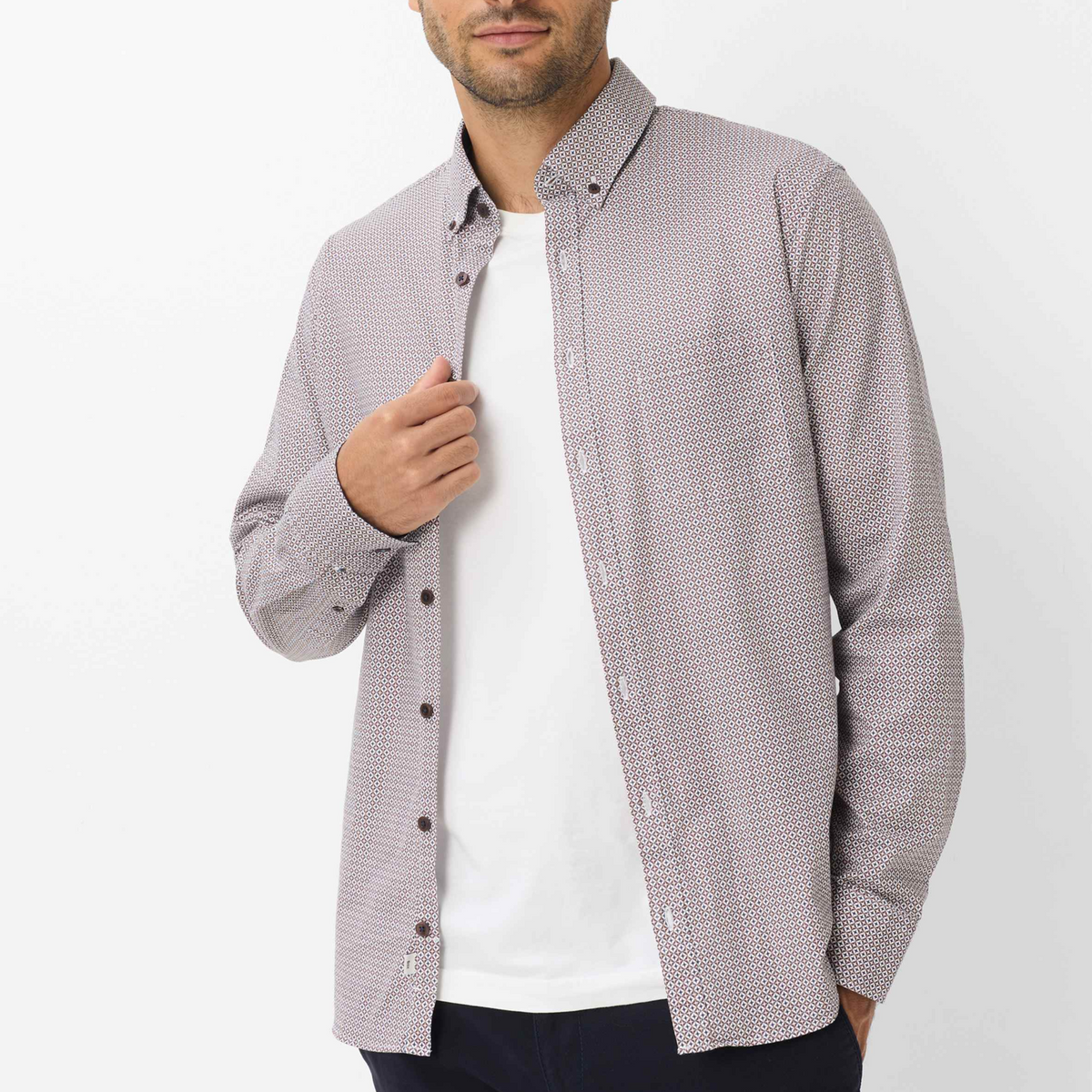 Brax Daniel Geometric Print Shirt - Cappuccino