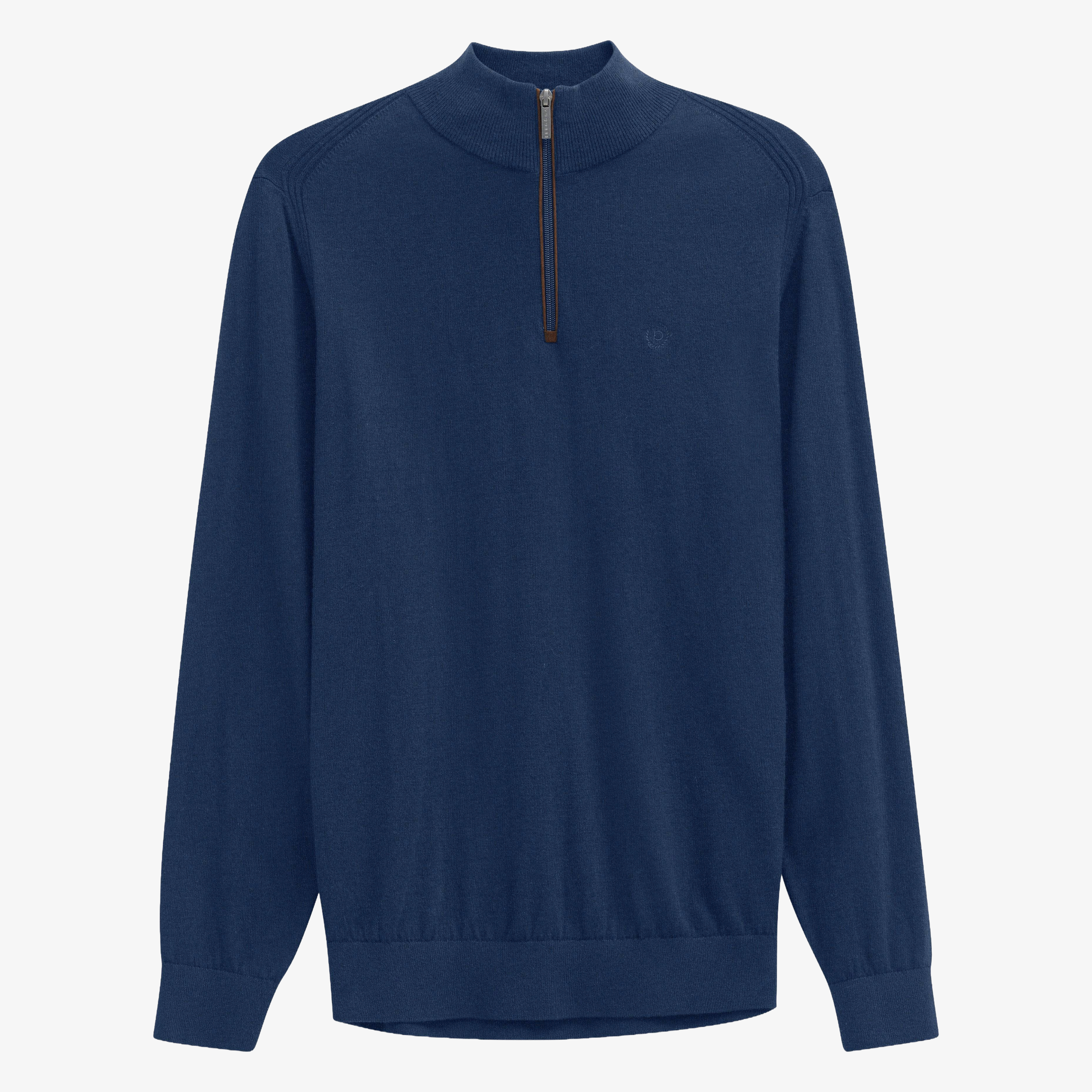 Bugatti Cotton Half Zip Knitted Jumper - Navy