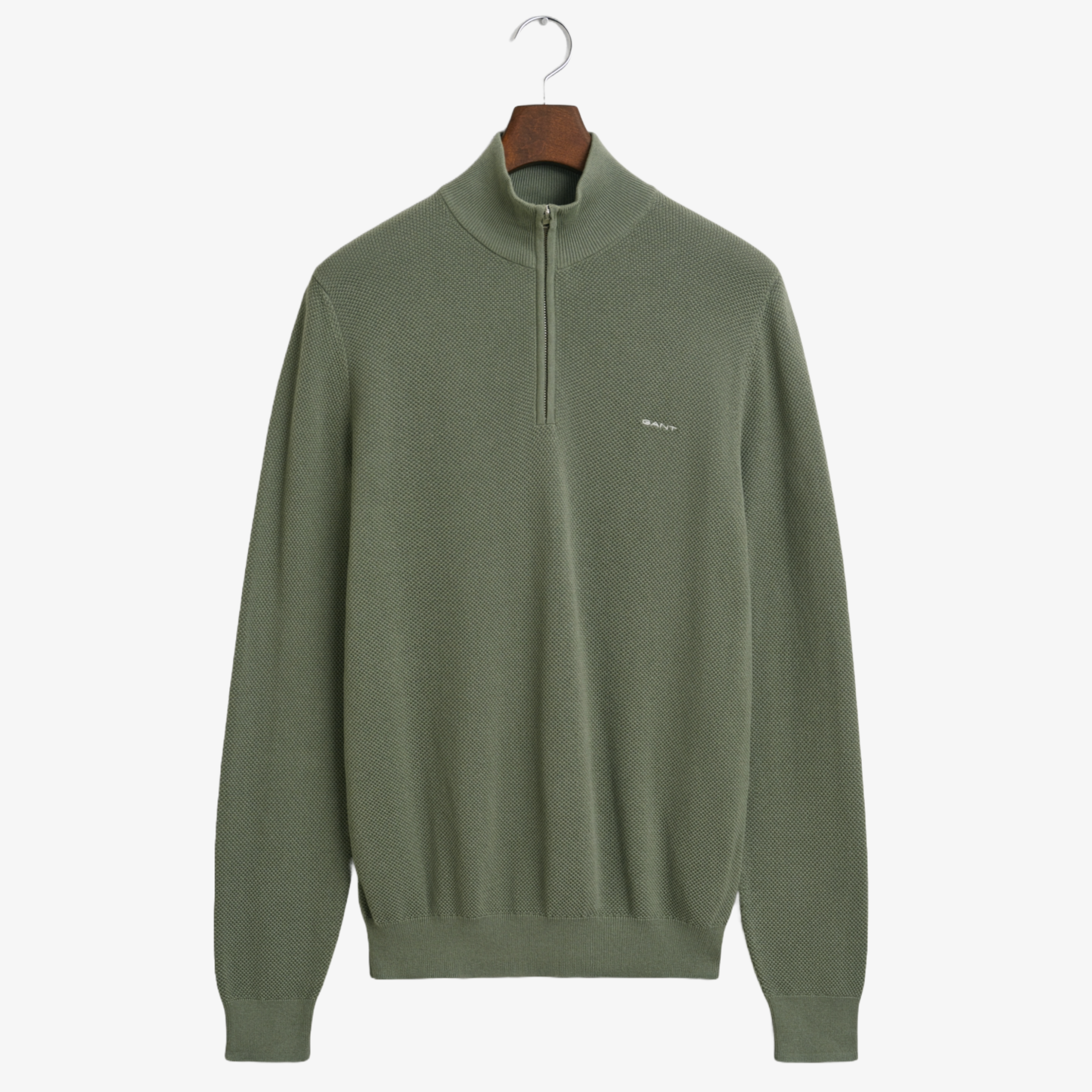 Gant Cotton Pique Half Zip Sweater - Kalamata Green