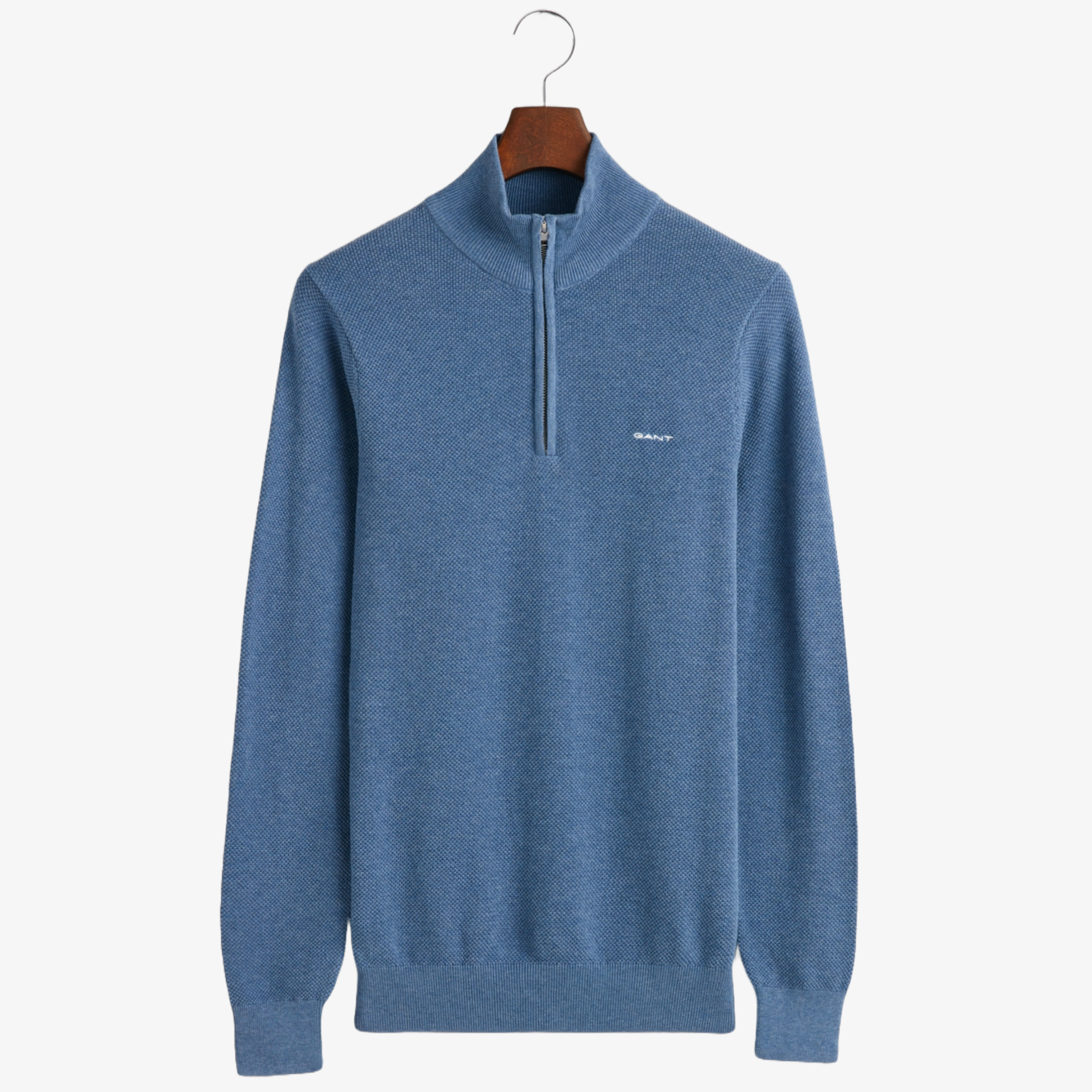 Gant Cotton Pique Half Zip Sweater - Denim Blue