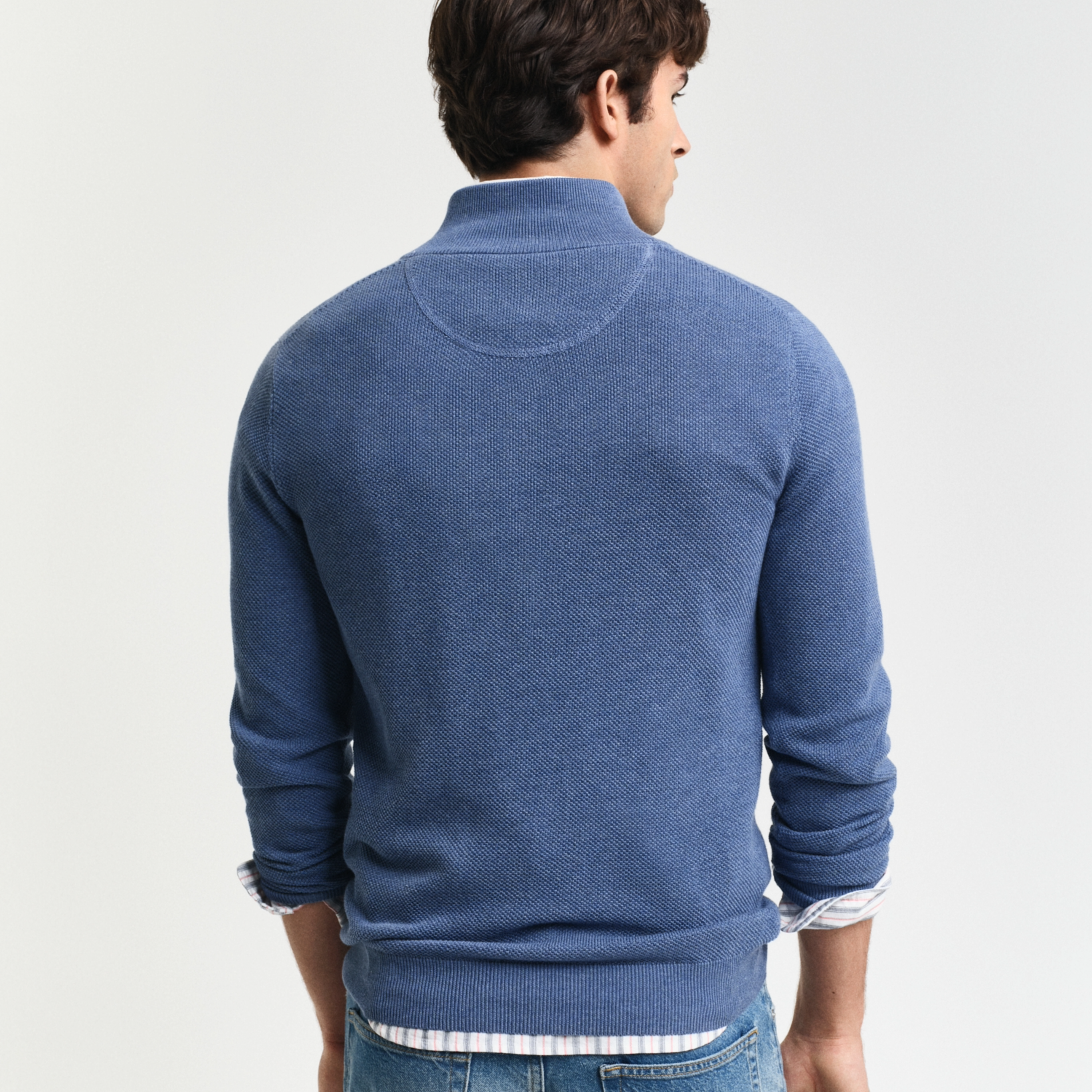 Gant Cotton Pique Half Zip Sweater - Denim Blue
