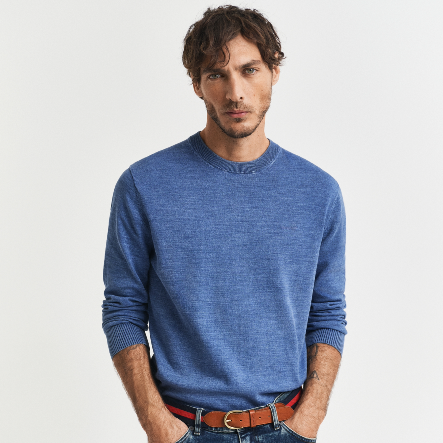 Gant Sunfaded Crew Neck Cotton Sweater - Persian Blue