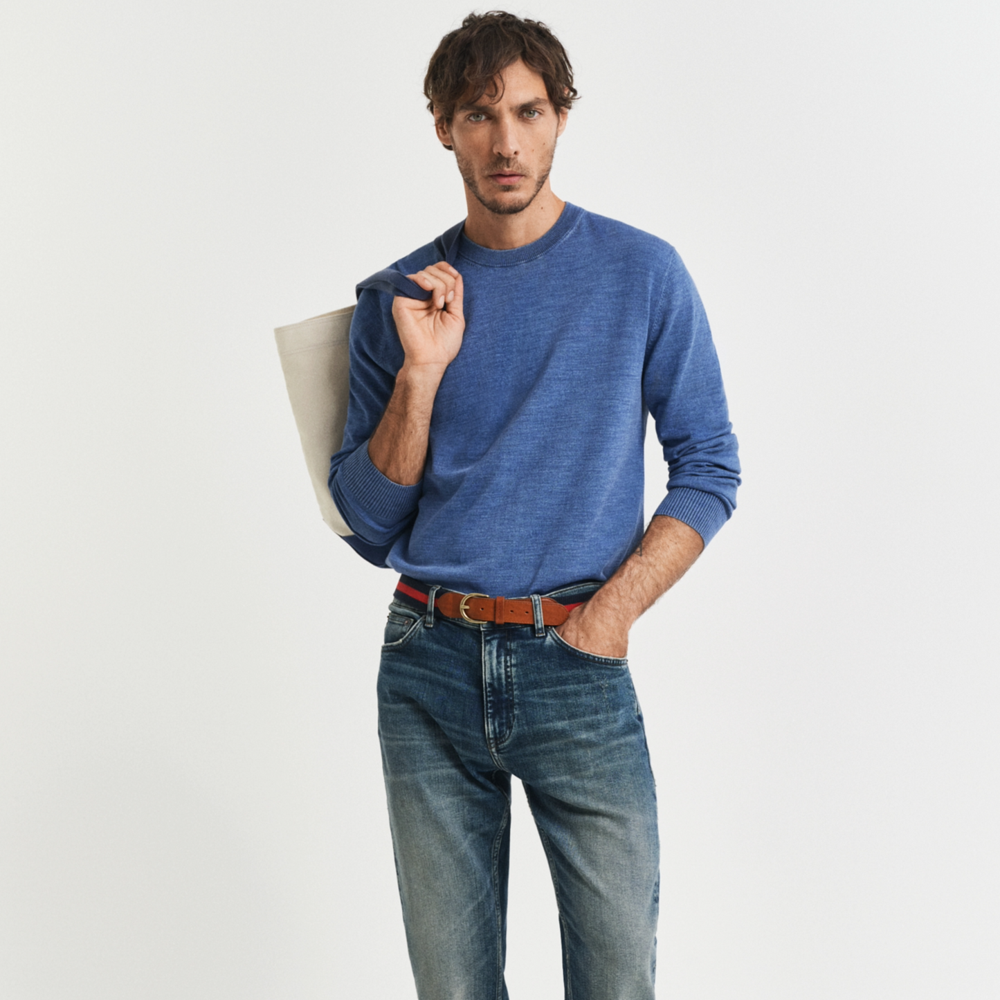 Gant Sunfaded Crew Neck Cotton Sweater - Persian Blue