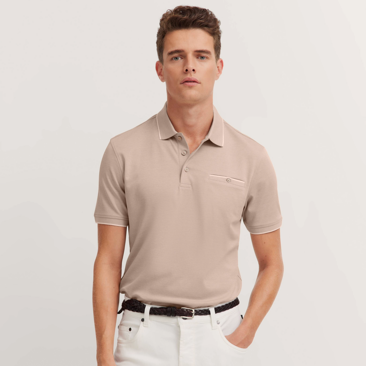 Bugatti Polo Shirt With Trim - Taupe