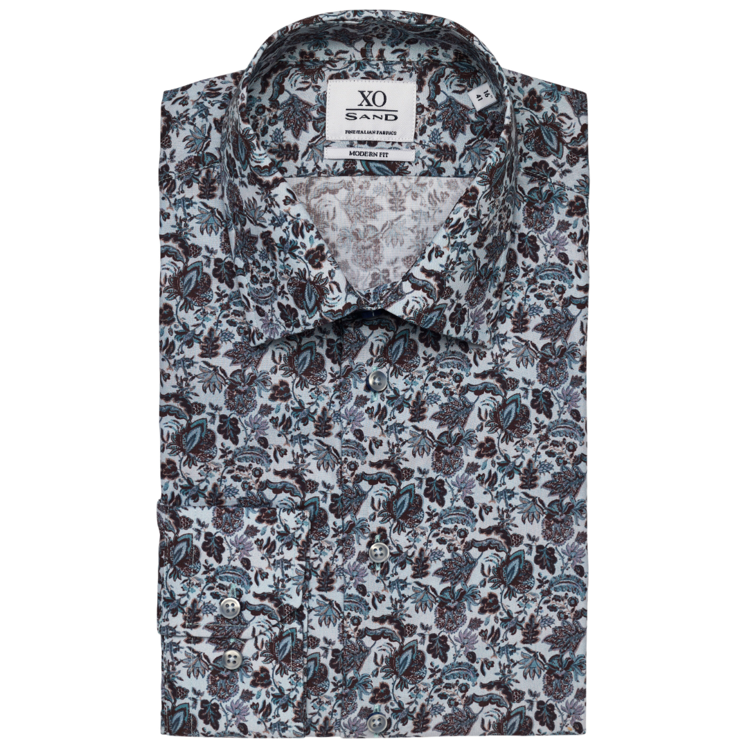 Sand Floral Print Shirt - Light Blue