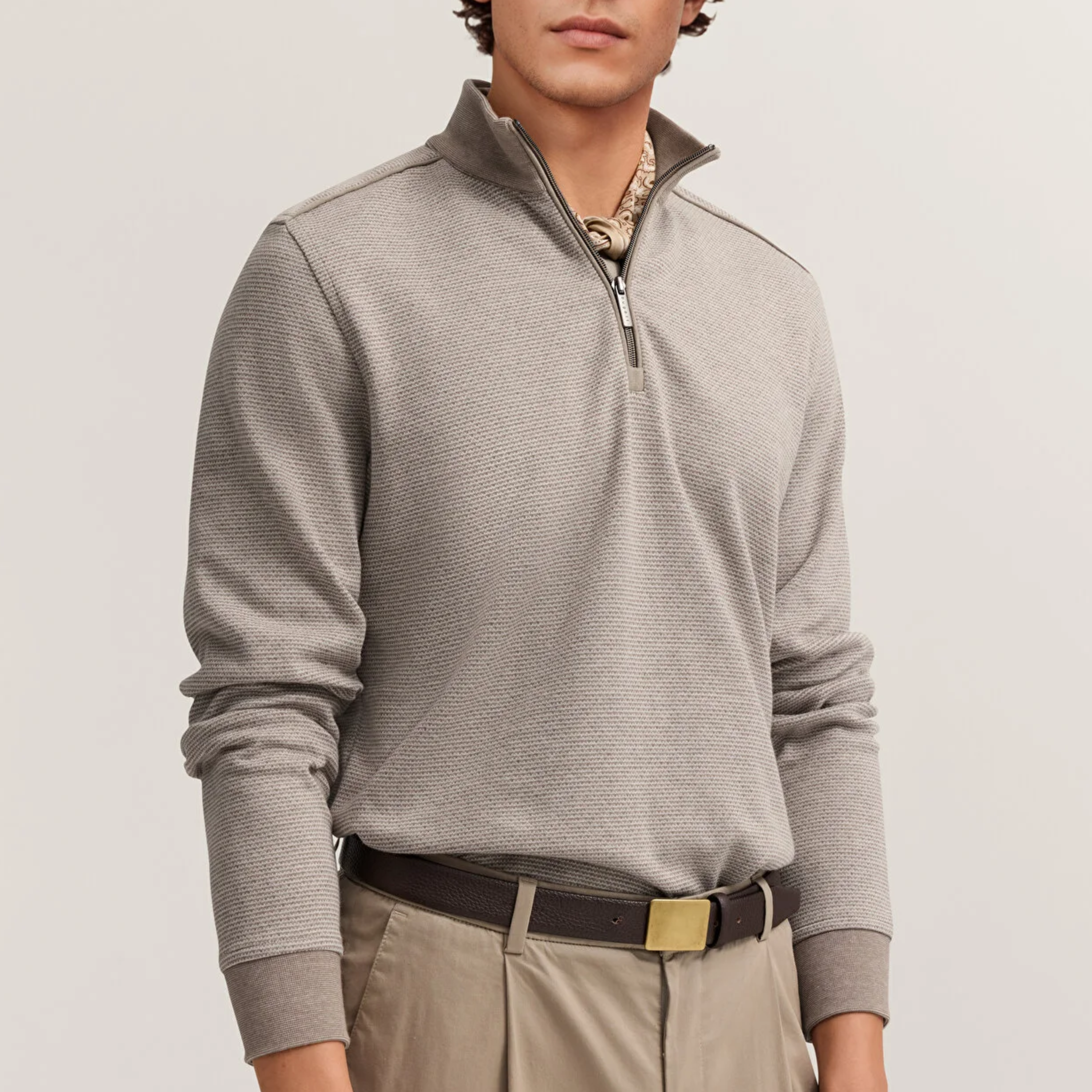 Bugatti Half Zip Jersey Sweatshirt - Beige