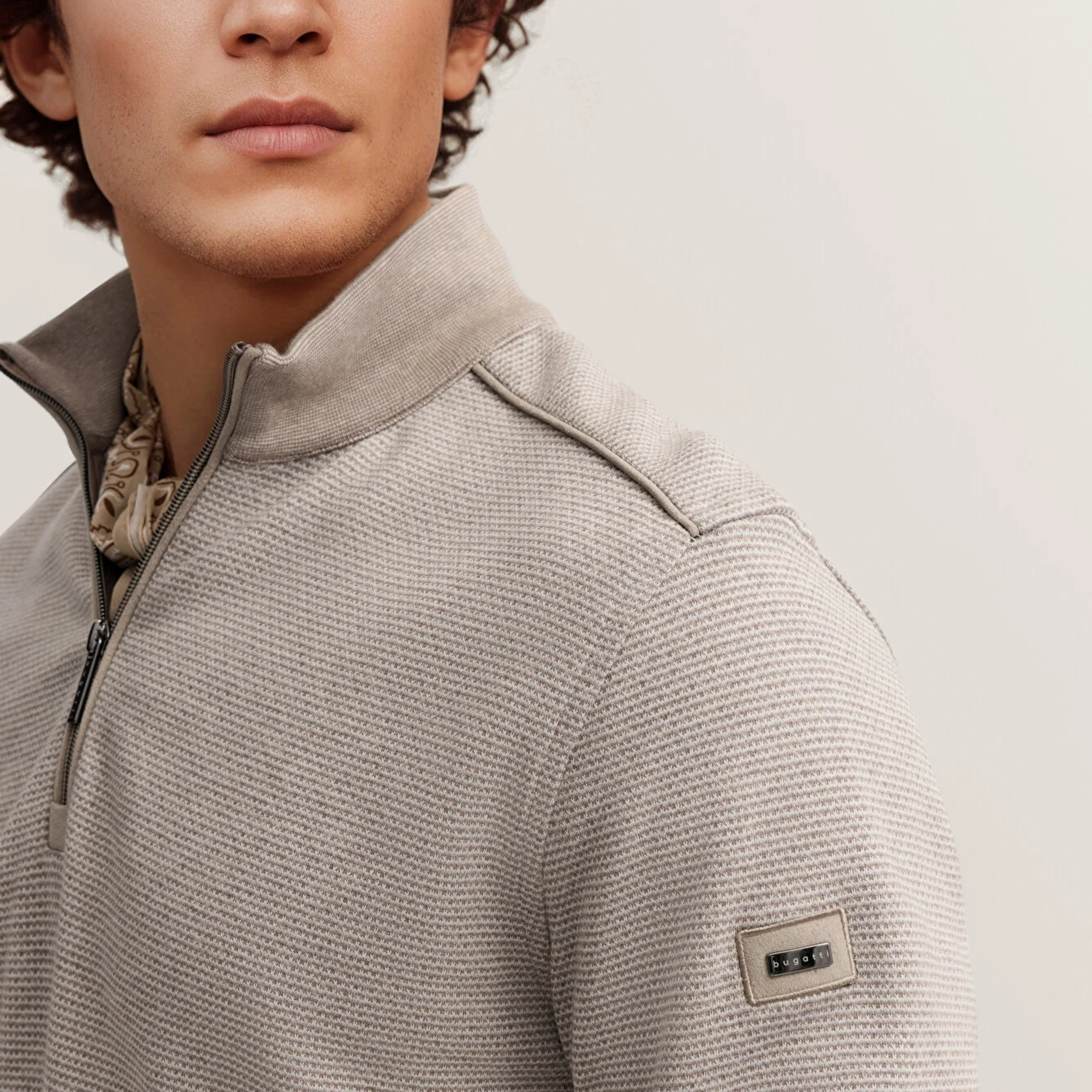 Bugatti Half Zip Jersey Sweatshirt - Beige