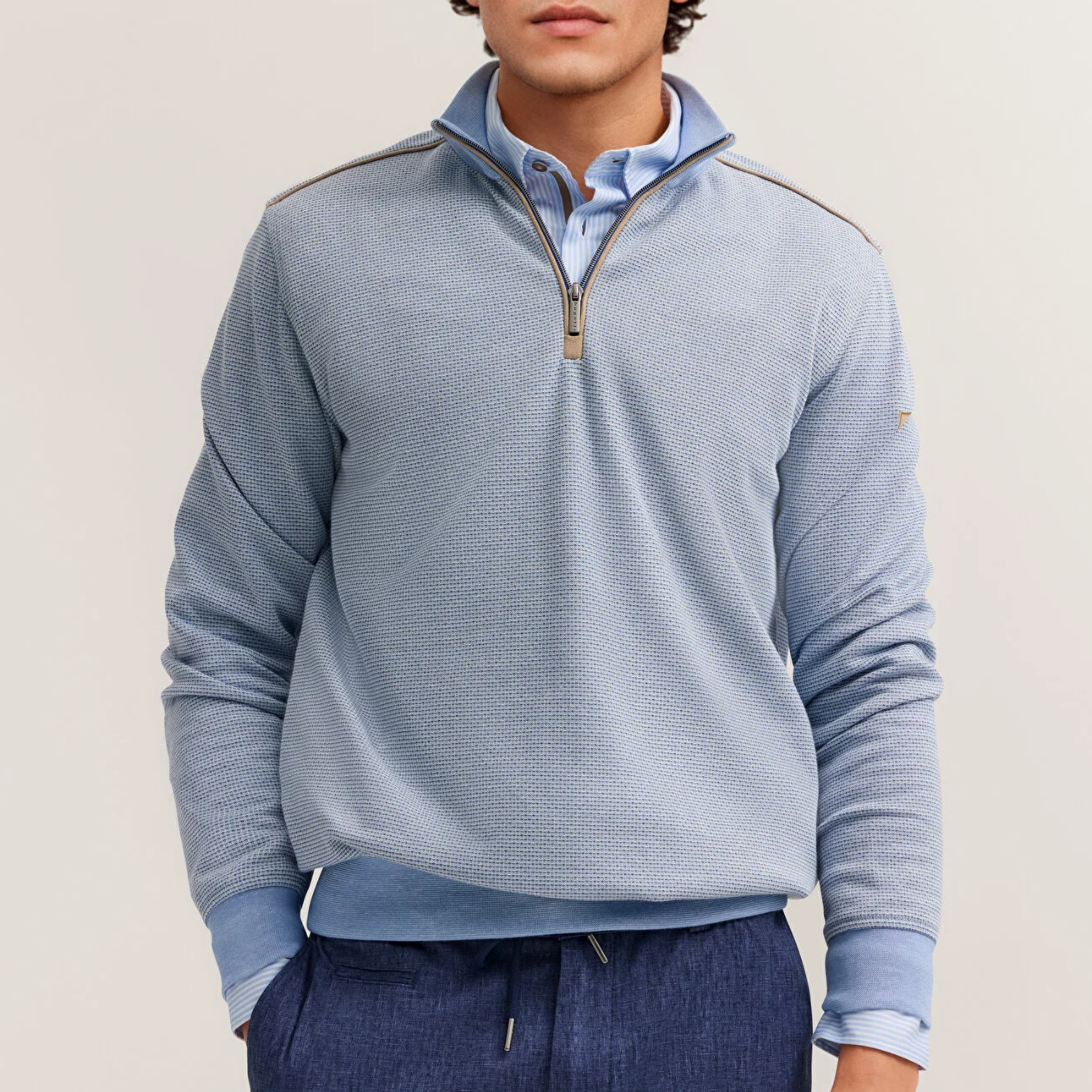 Bugatti Half Zip Jersey Sweatshirt - Light Blue