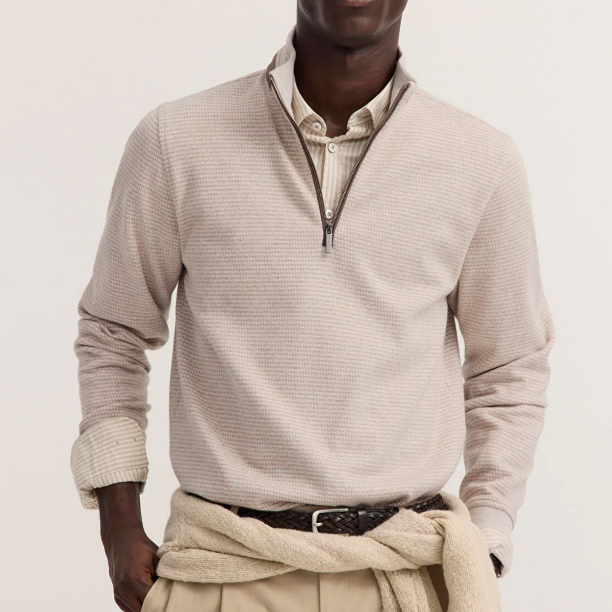 Bugatti Half Zip Jersey Sweatshirt - Beige