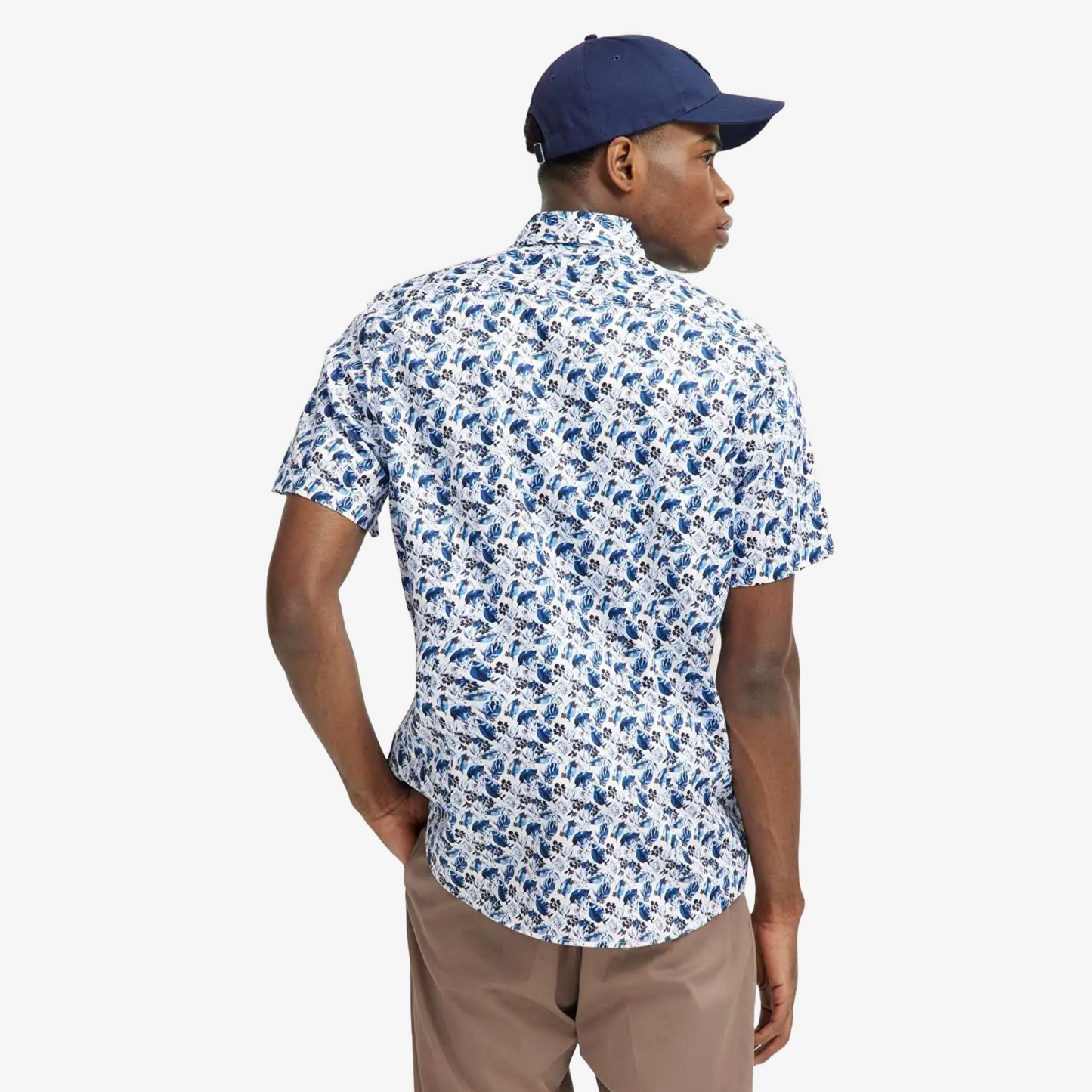 Bugatti Floral Printed Short Sleeve Shirt - Blue-Grey