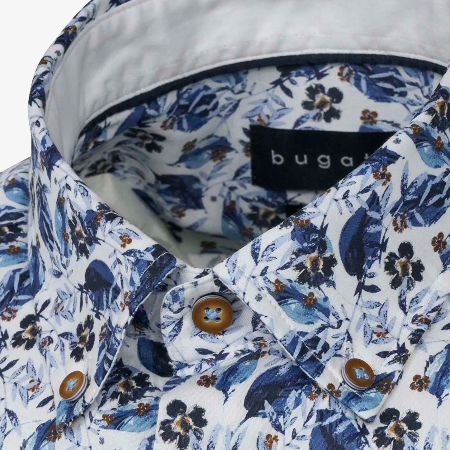 Bugatti Floral Printed Short Sleeve Shirt - Blue-Grey