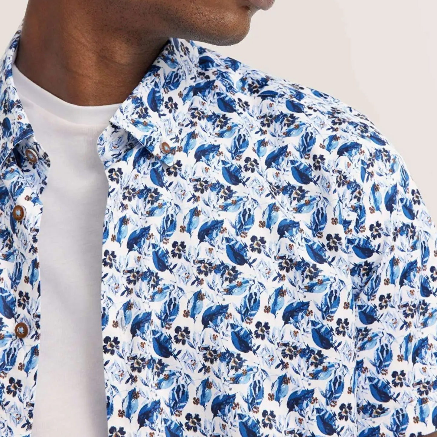 Bugatti Floral Printed Short Sleeve Shirt - Blue-Grey