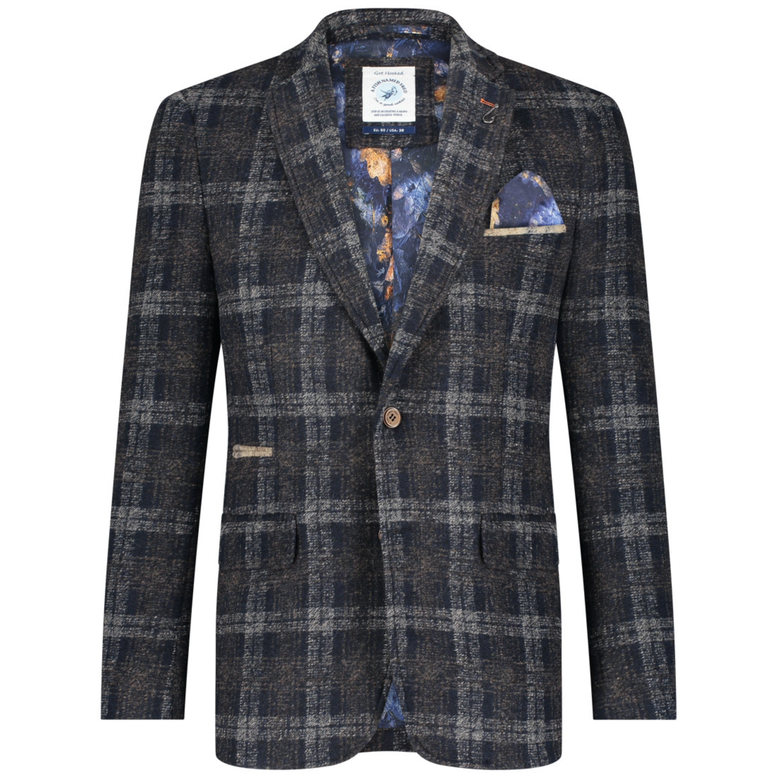 A Fish Named Fred Check Jacket - Navy & Chocolate Brown