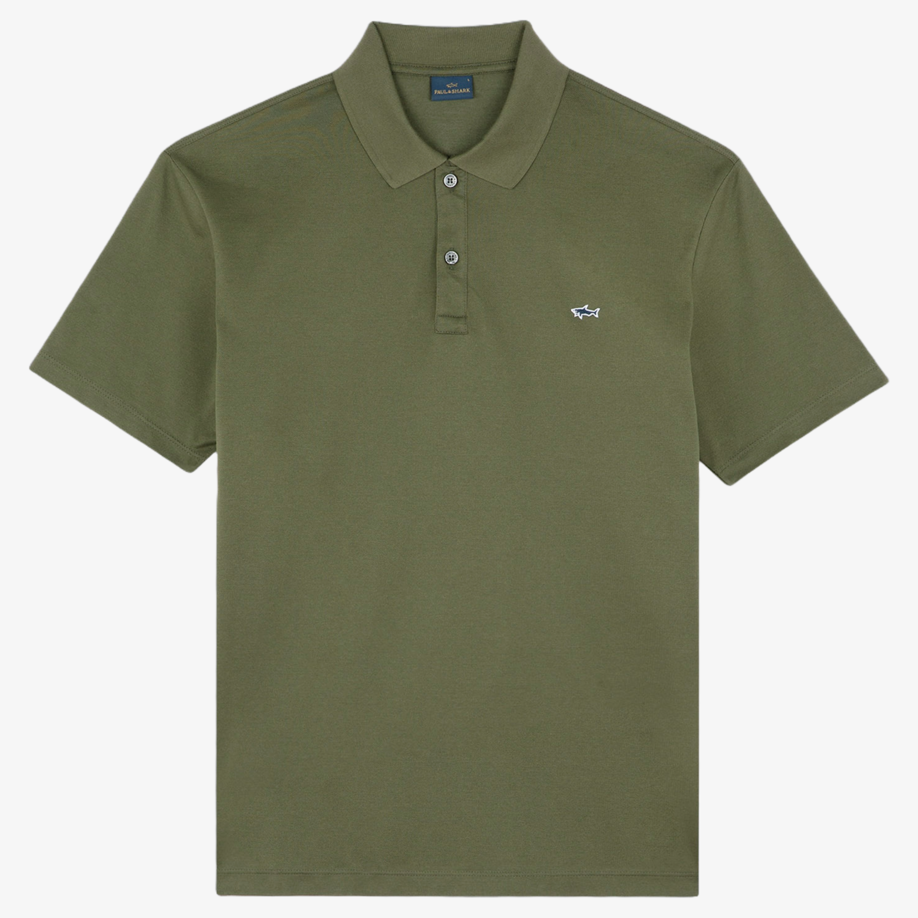Paul & Shark Cotton Pique Shark Badge Polo Shirt - Army Green