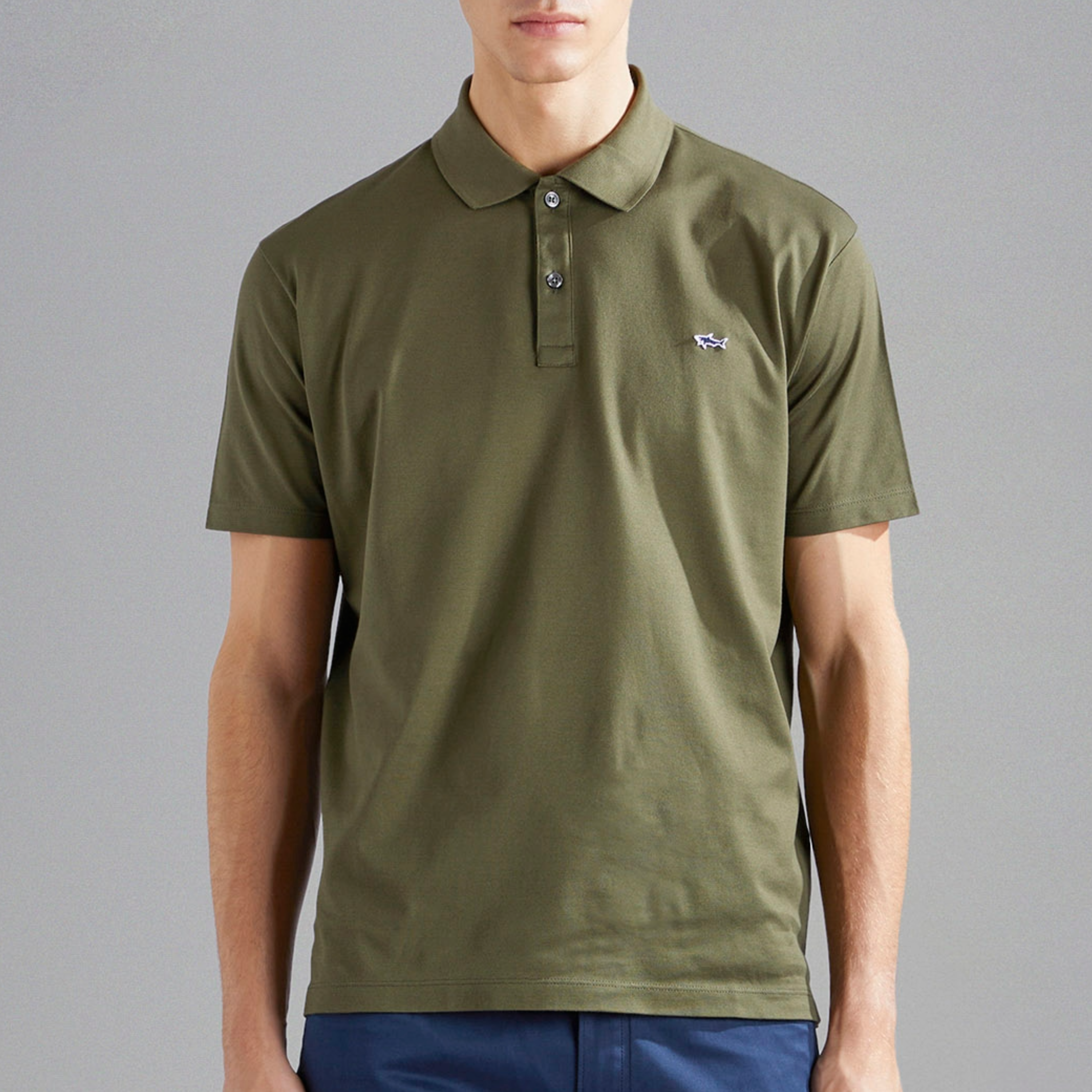 Paul & Shark Cotton Pique Shark Badge Polo Shirt - Army Green
