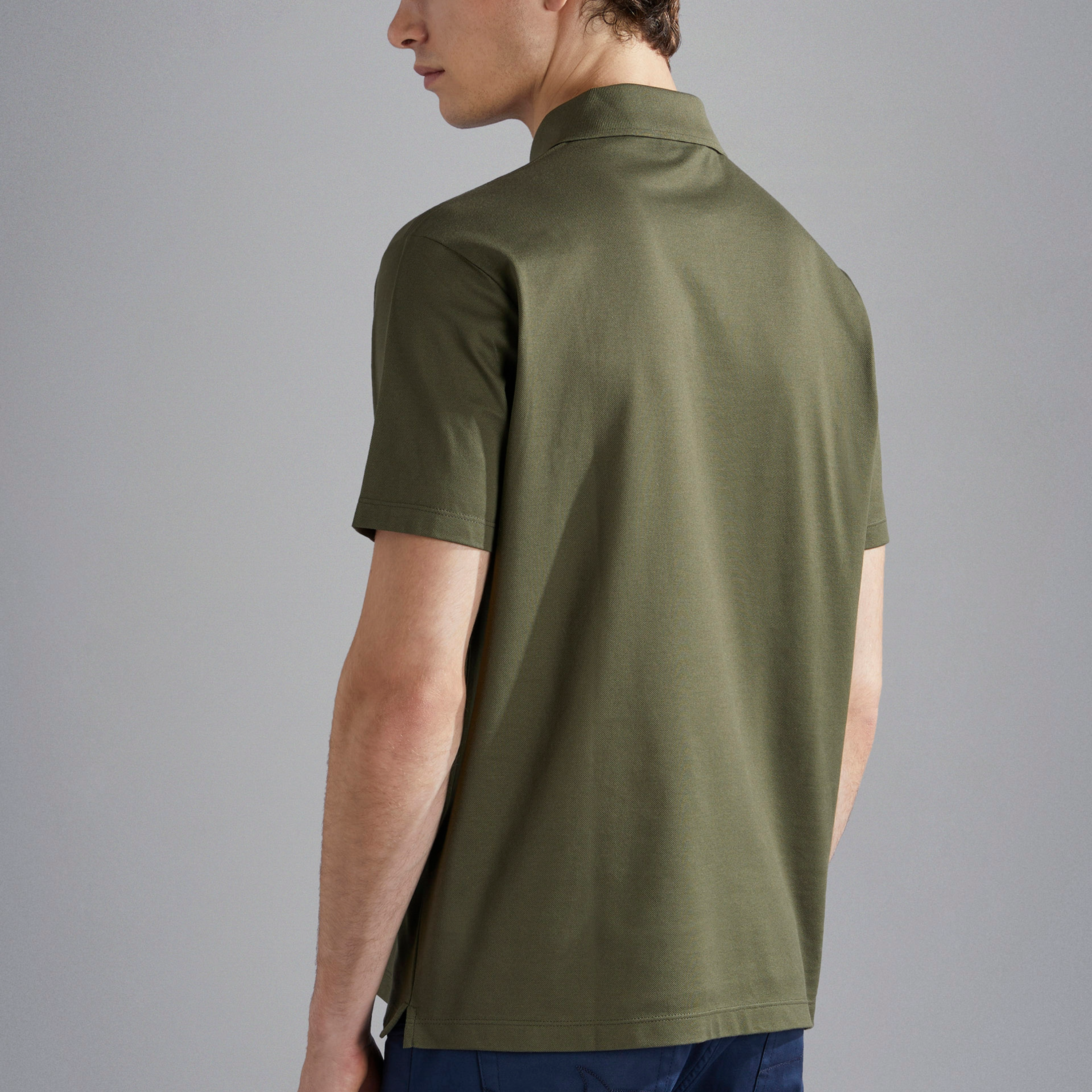 Paul & Shark Cotton Pique Shark Badge Polo Shirt - Army Green