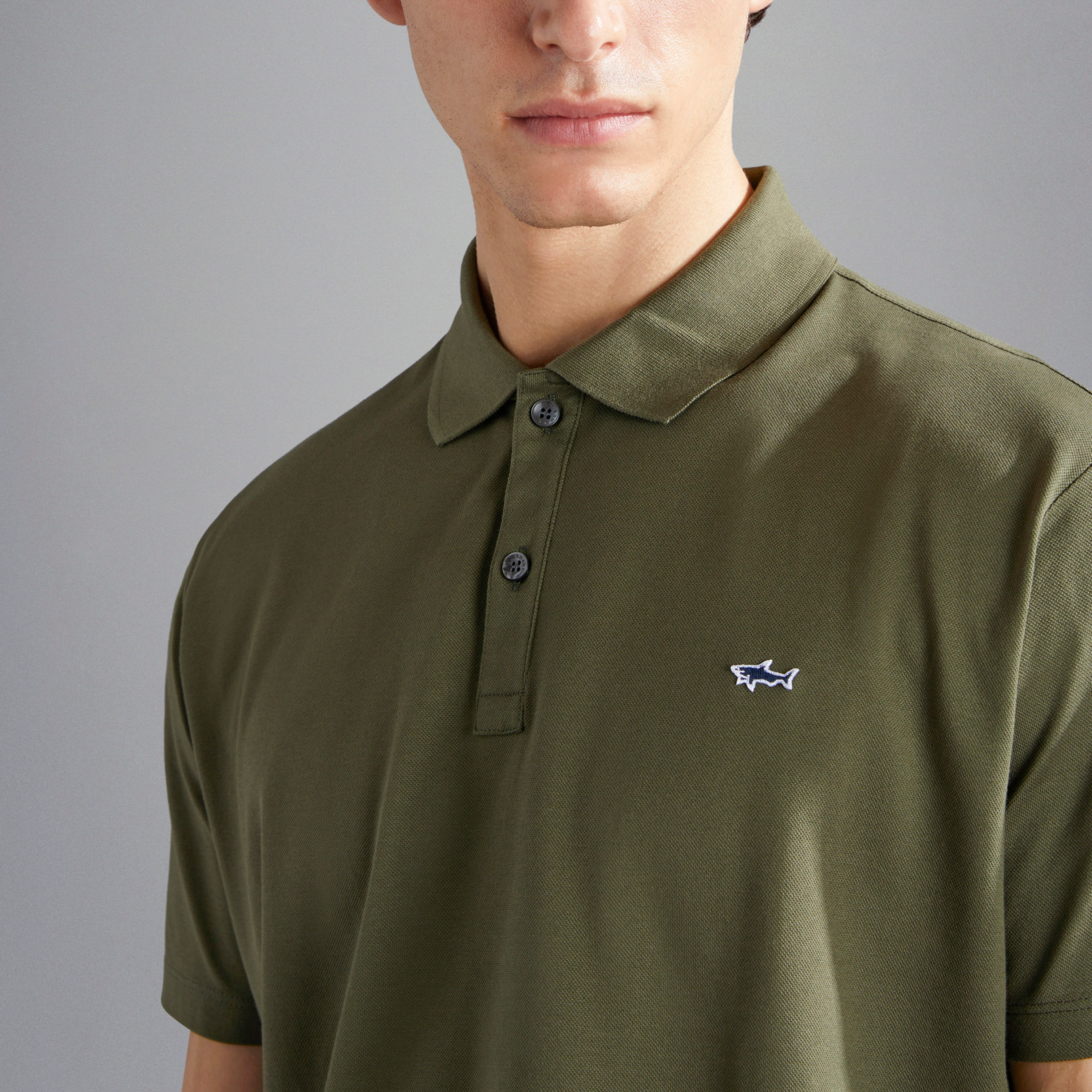Paul & Shark Cotton Pique Shark Badge Polo Shirt - Army Green