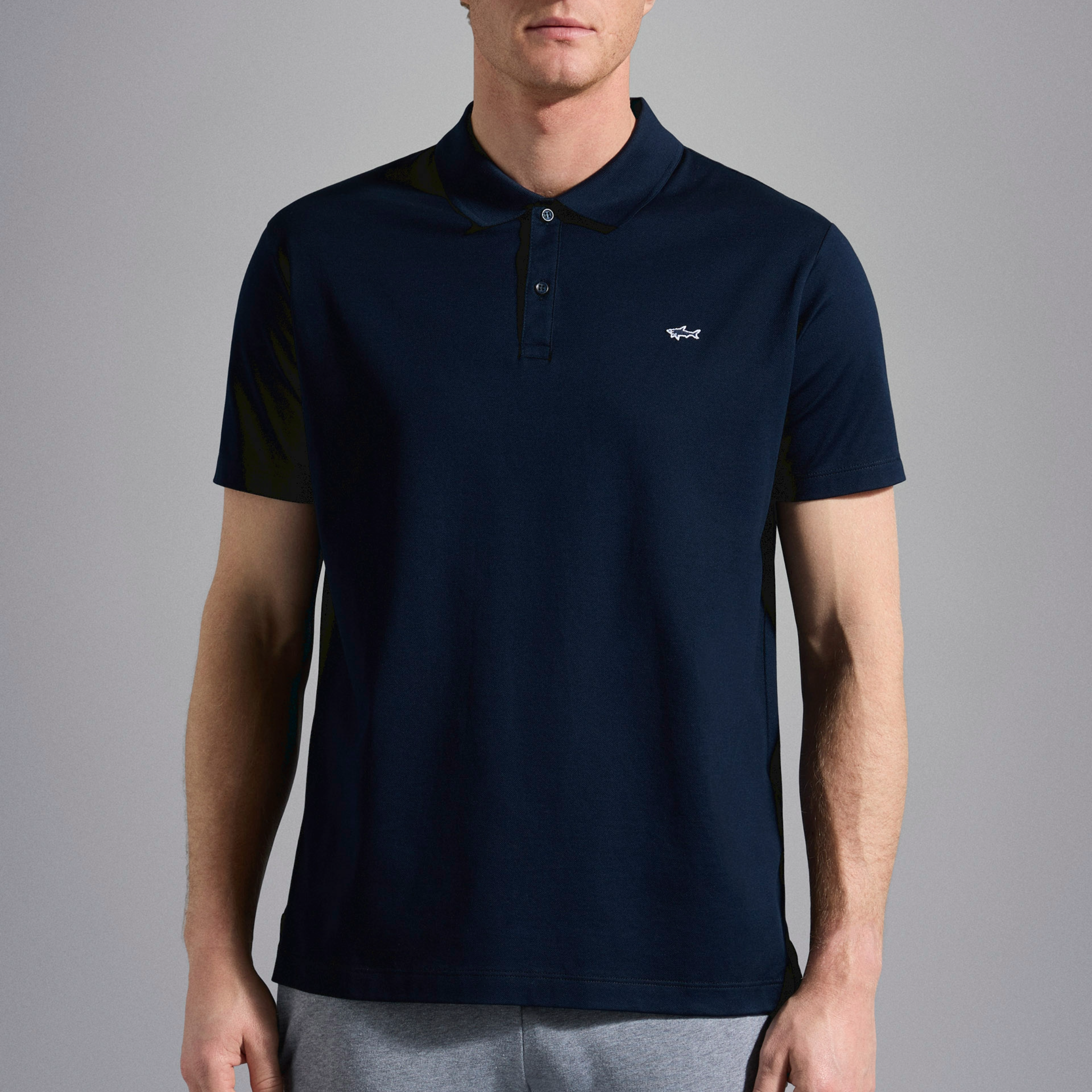 Paul & Shark Cotton Pique Shark Badge Polo Shirt - Blue