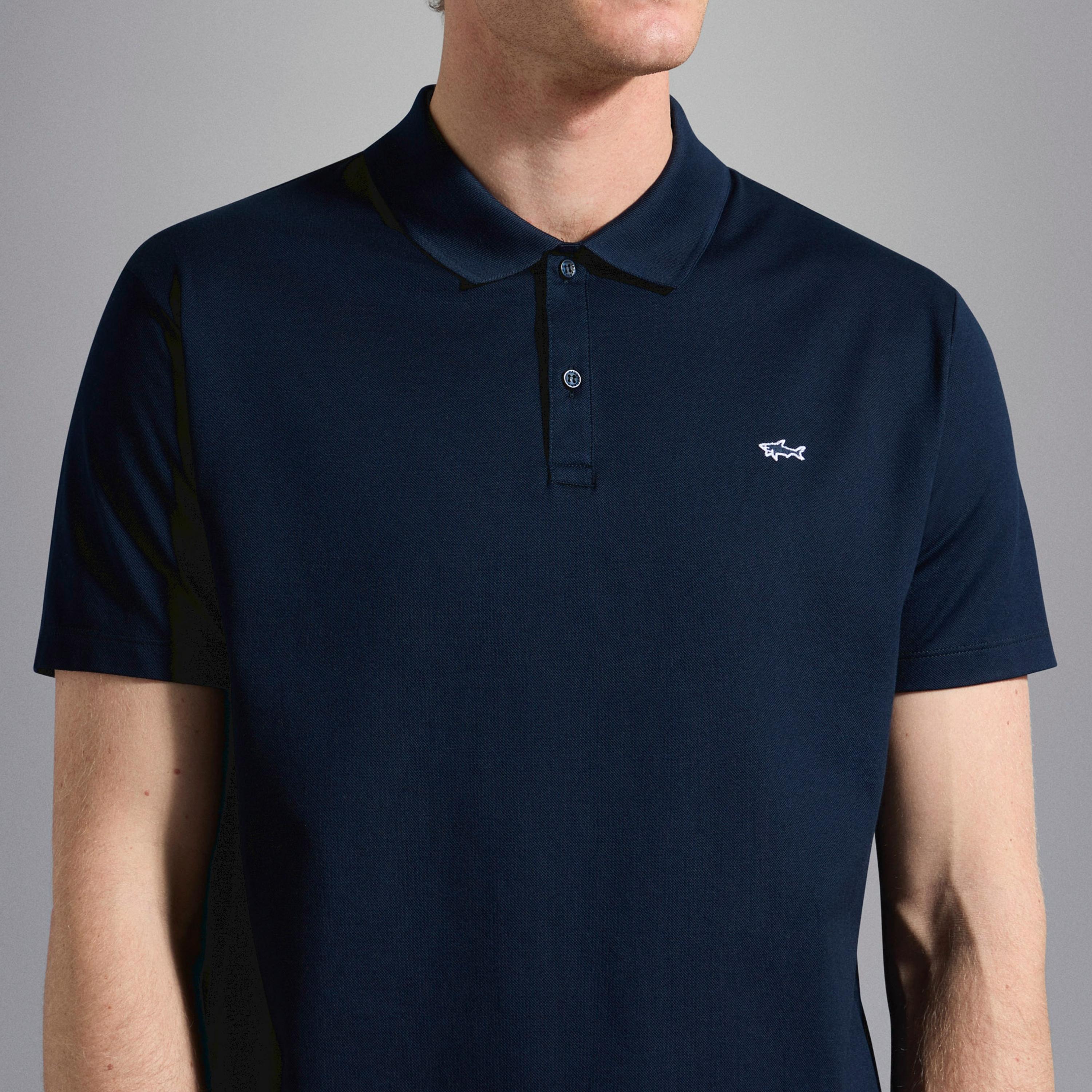 Paul & Shark Cotton Pique Shark Badge Polo Shirt - Blue