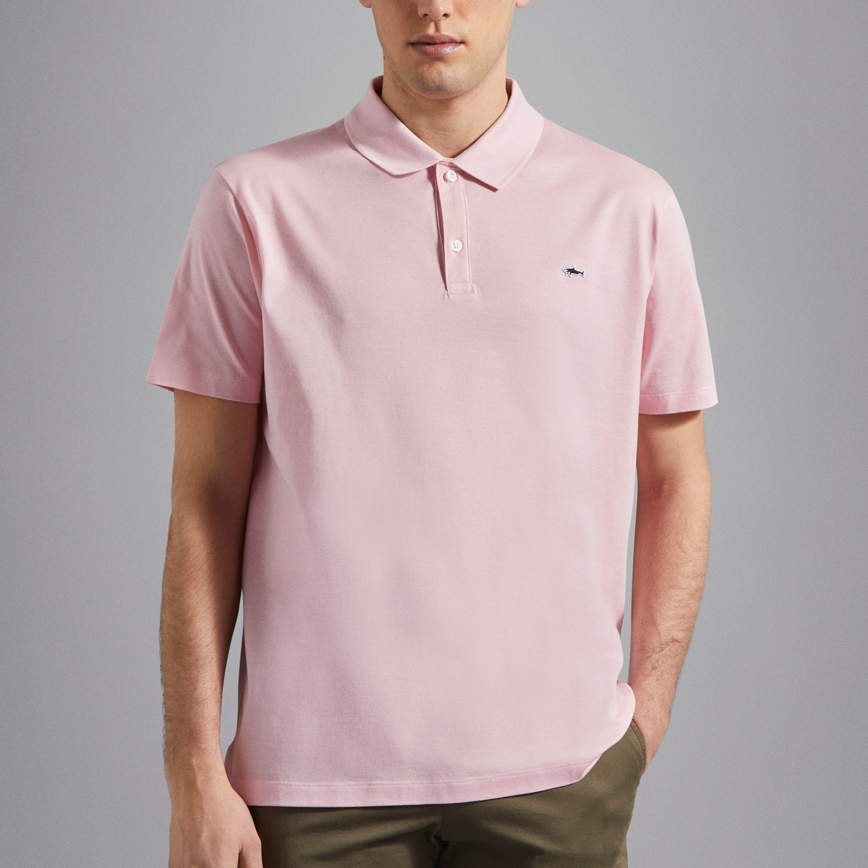 Paul & Shark Cotton Pique Shark Badge Polo Shirt - Light Pink