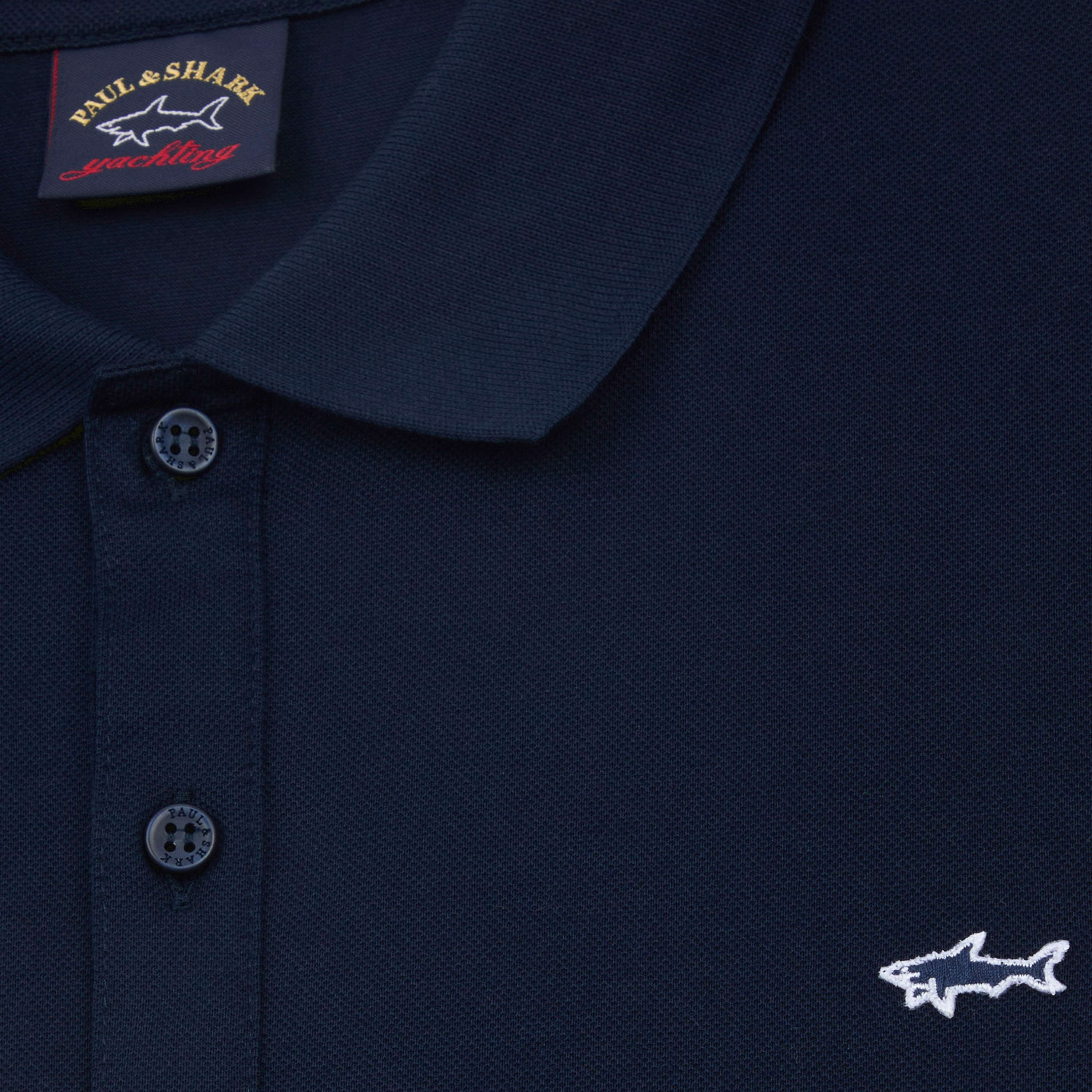 Paul & Shark Cotton Pique Shark Badge Polo Shirt - Blue