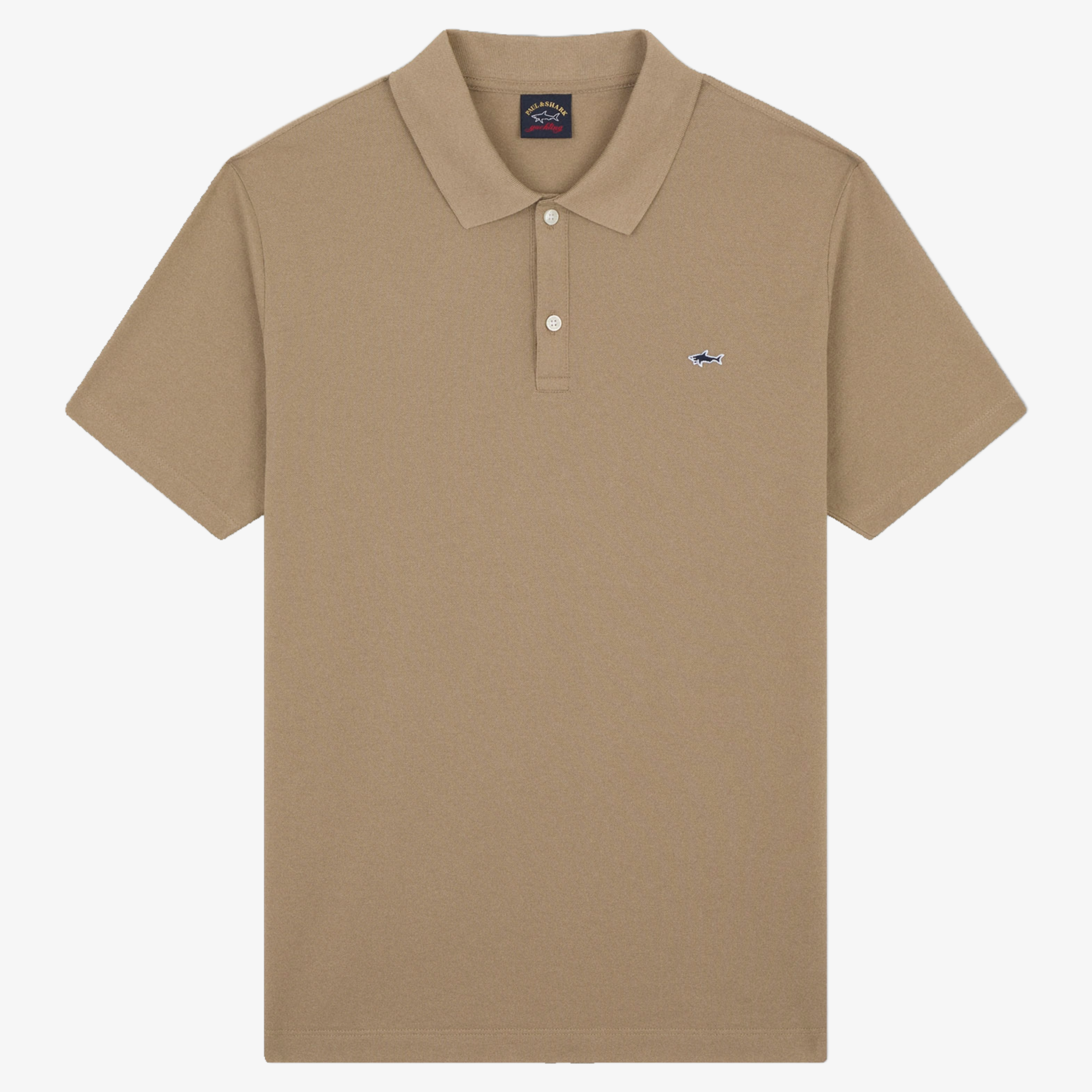 Paul & Shark Cotton Pique Shark Badge Polo Shirt - Khaki