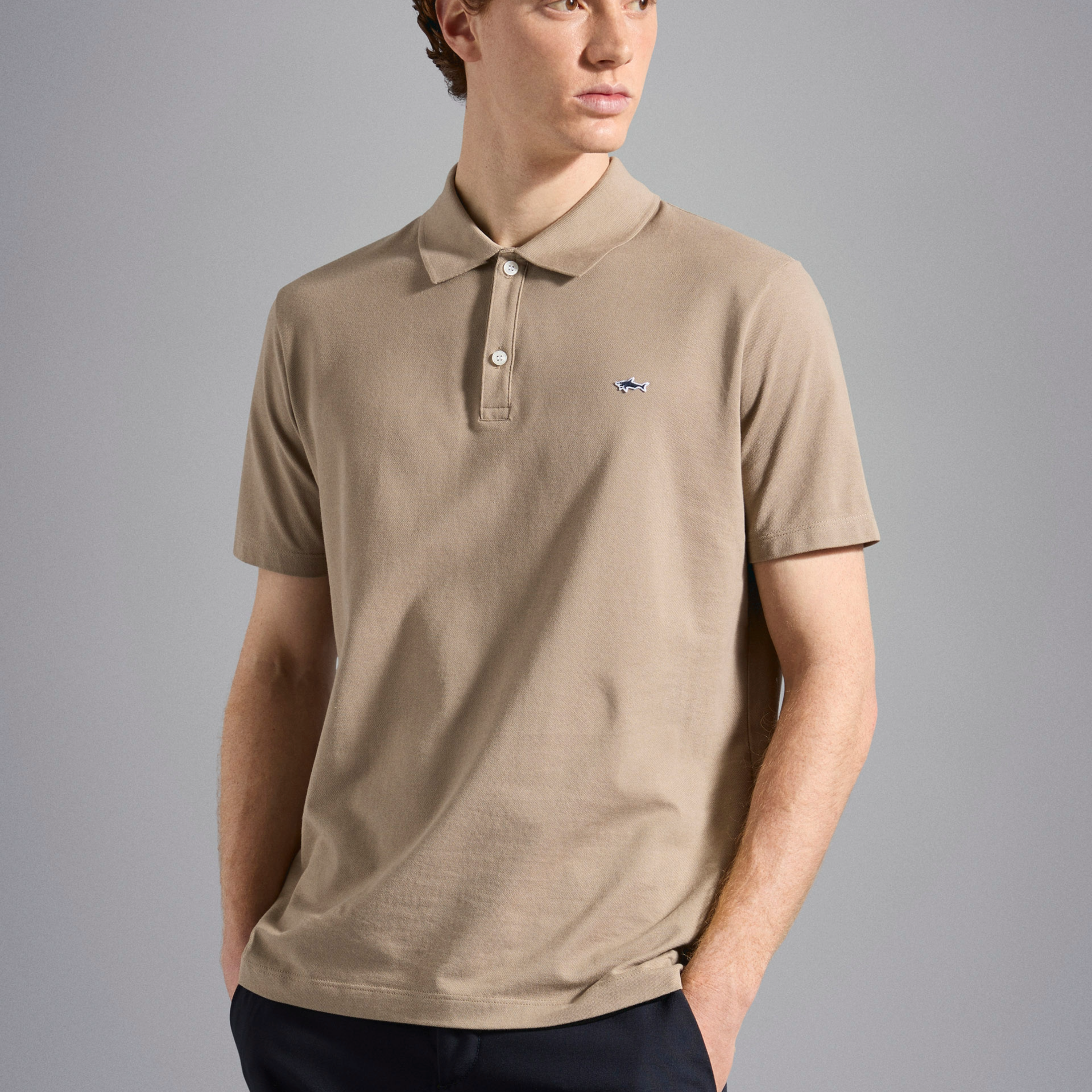 Paul & Shark Cotton Pique Shark Badge Polo Shirt - Khaki