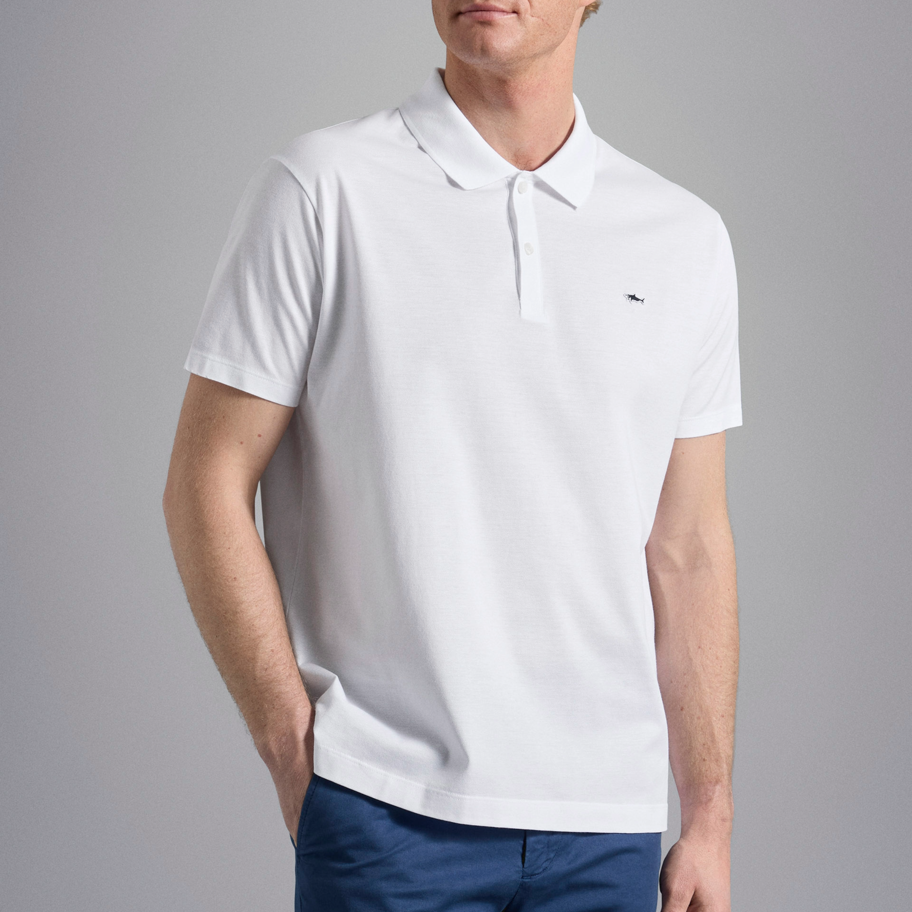 Paul & Shark Cotton Pique Shark Badge Polo Shirt - White