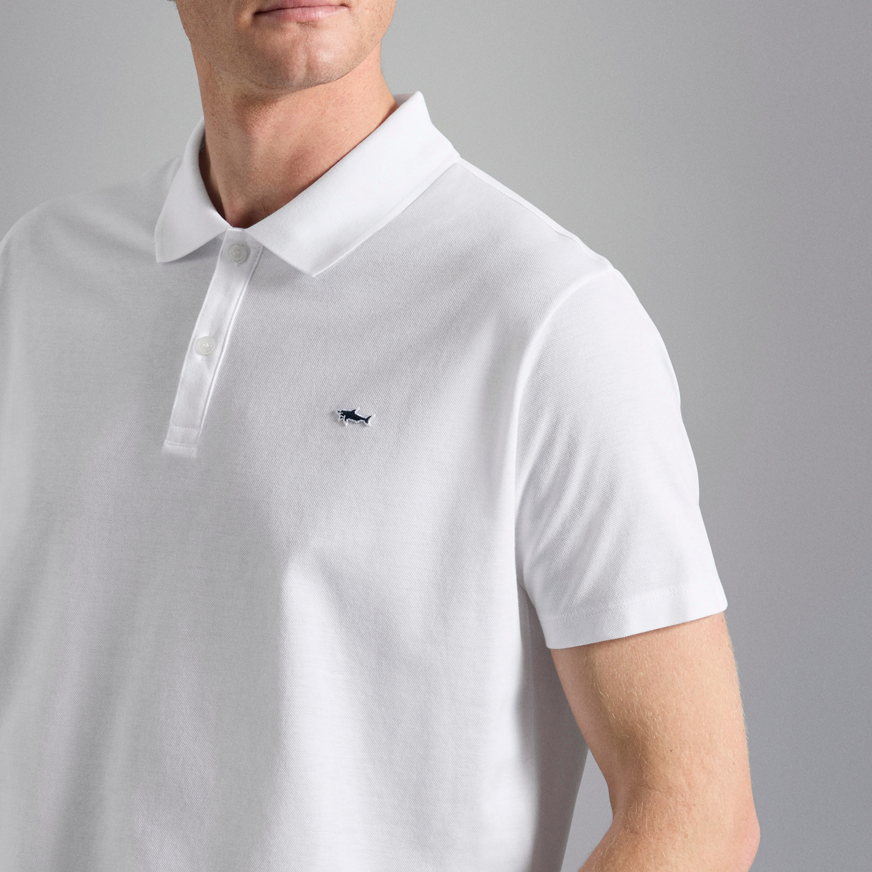 Paul & Shark Cotton Pique Shark Badge Polo Shirt - White