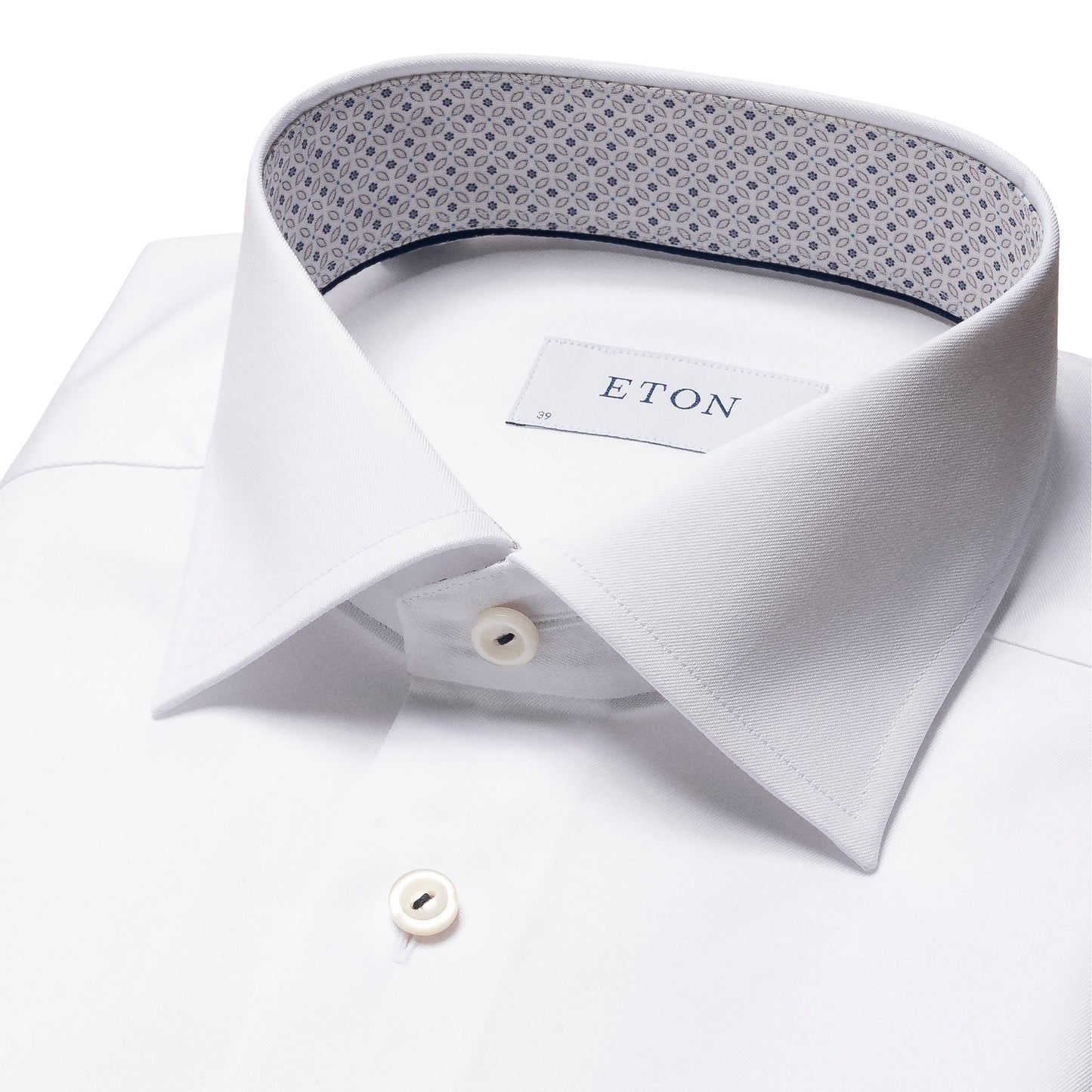 ETON Signature Twill Contemporary Fit Shirt in White with Floral Contrast Details 10001046000