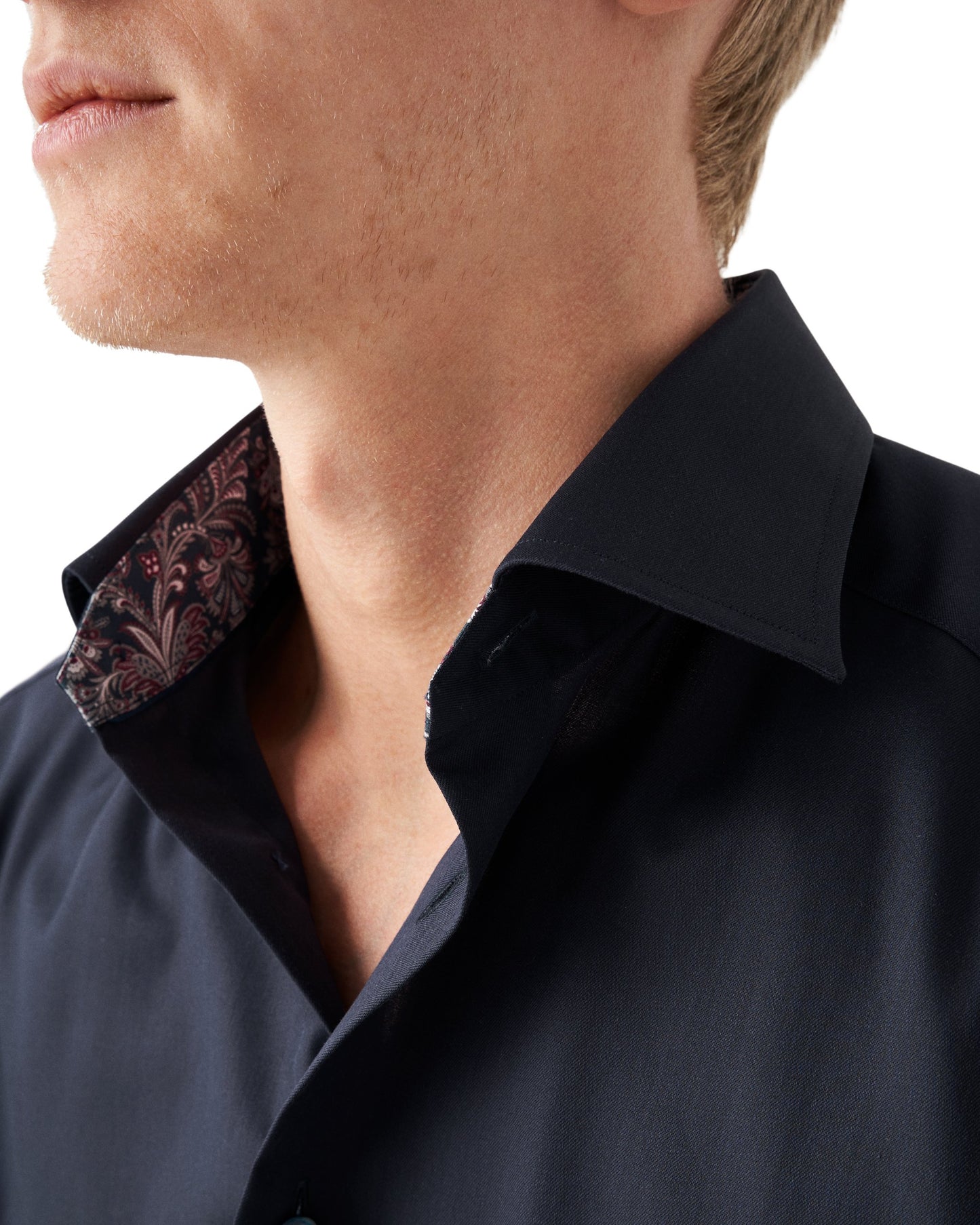 Eton Signature Twill Slim Fit Shirt with Paisley Contrast Details - Navy