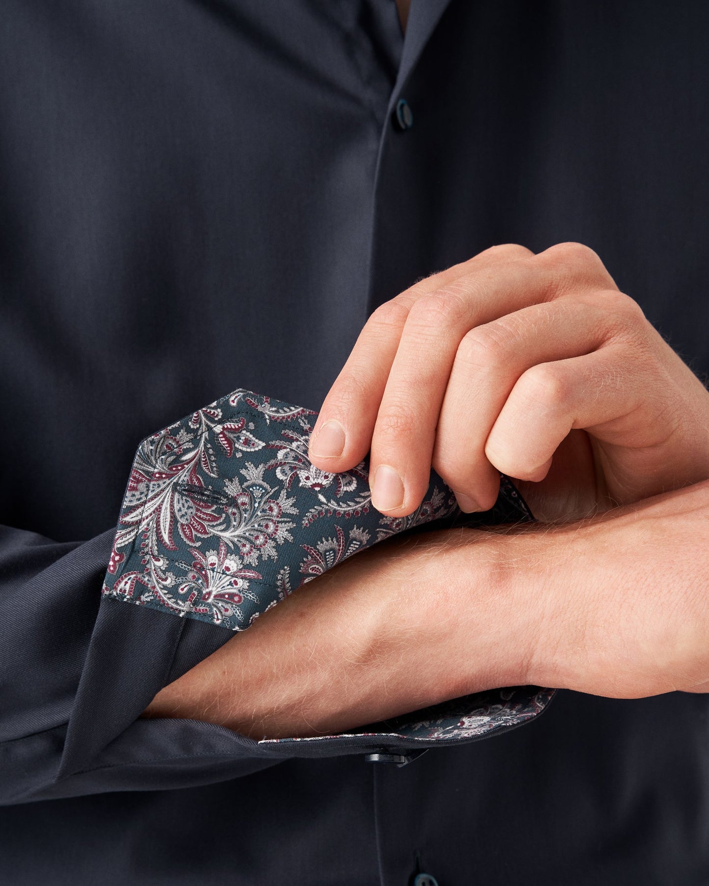 Eton Signature Twill Slim Fit Shirt with Paisley Contrast Details - Navy