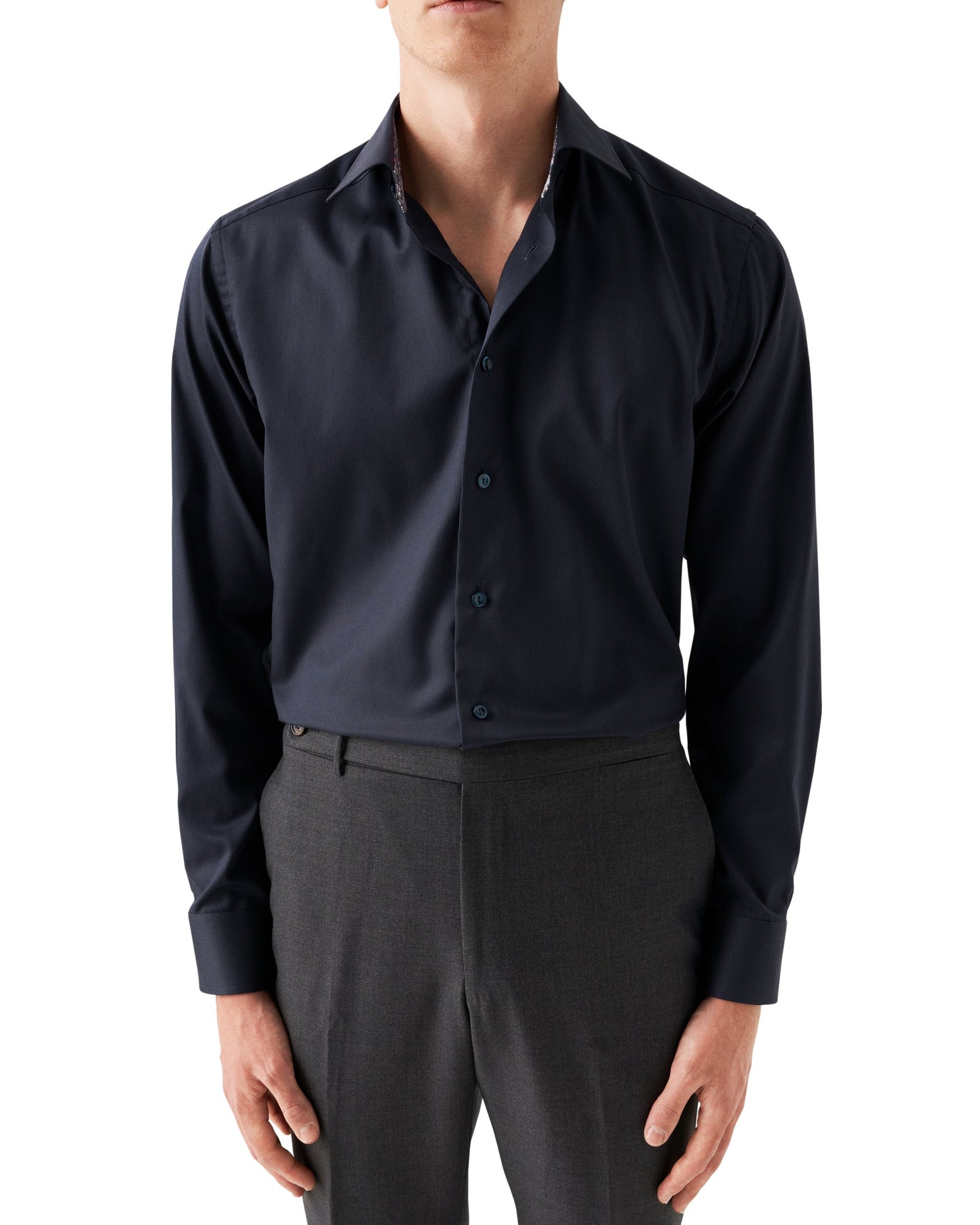 Eton Signature Twill Slim Fit Shirt with Paisley Contrast Details - Navy