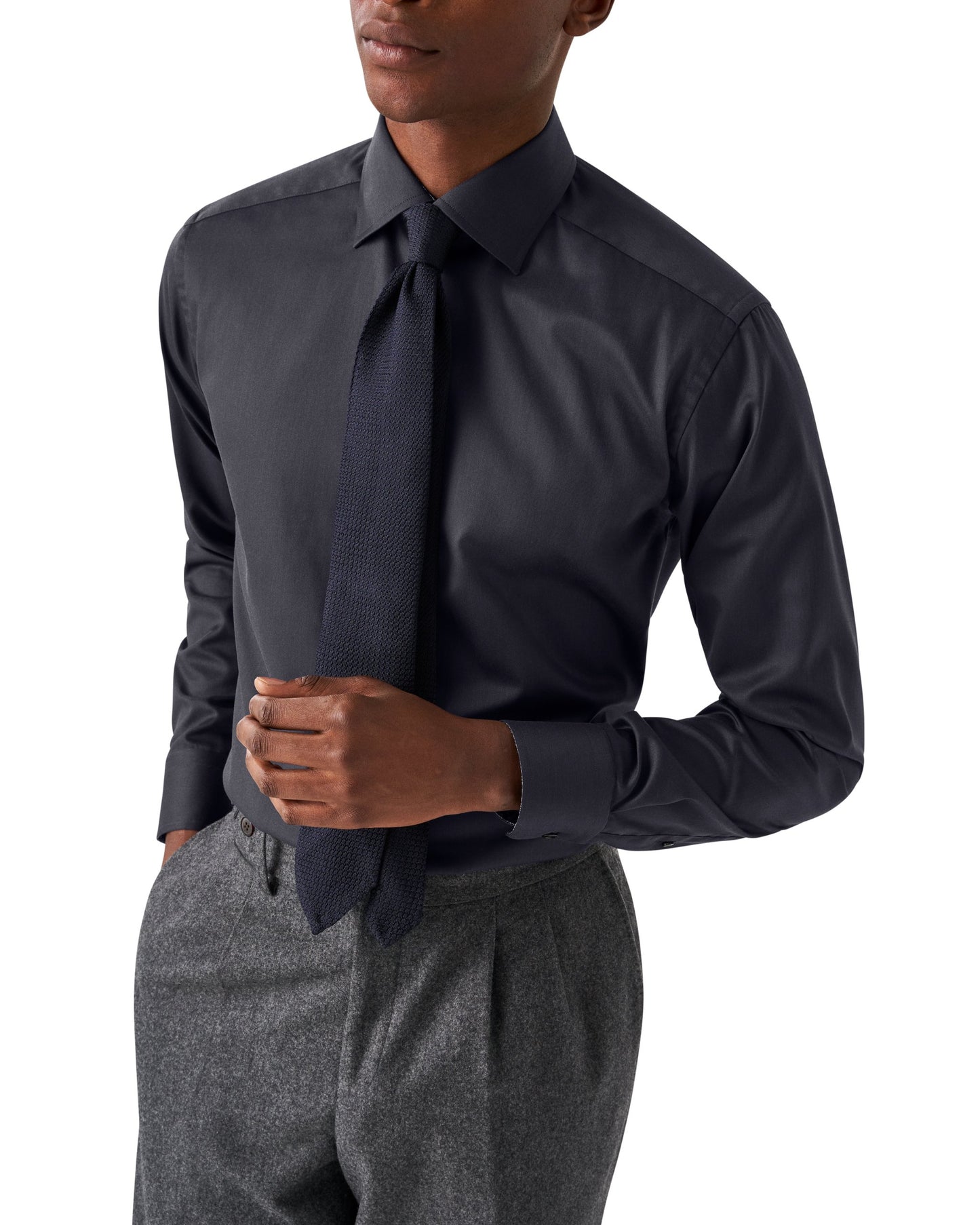 Eton Signature Twill Slim Fit Shirt with Paisley Contrast Details - Navy