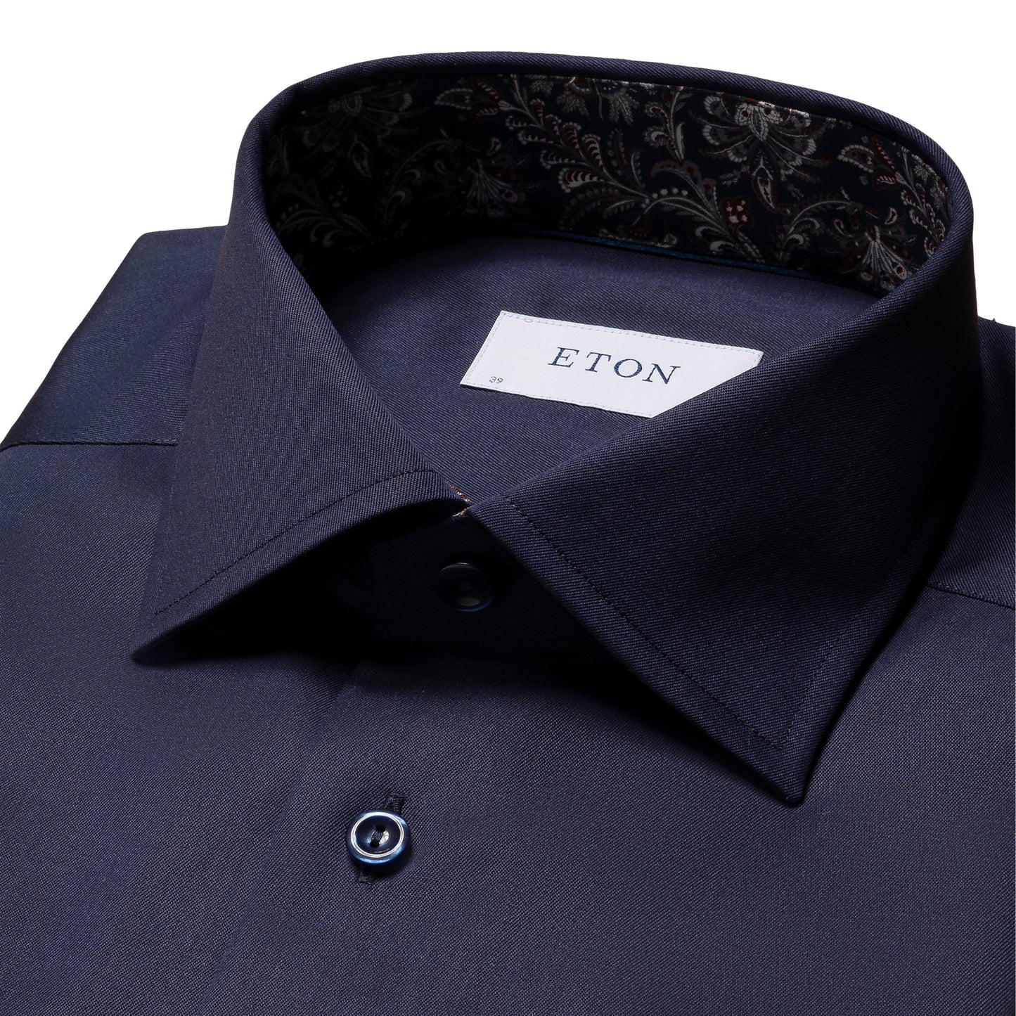 Eton Signature Twill Slim Fit Shirt with Paisley Contrast Details - Navy