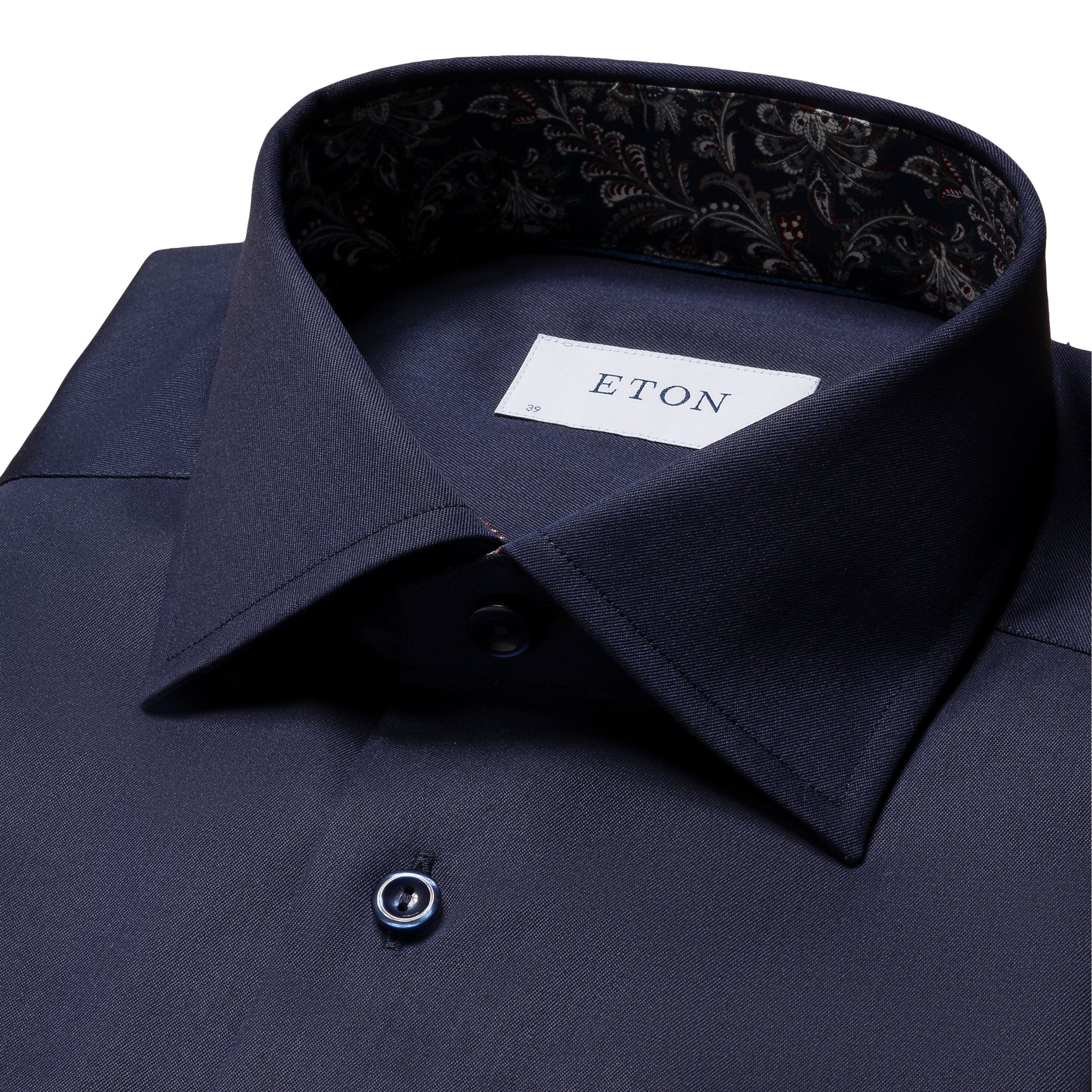 Eton Signature Twill Slim Fit Shirt with Paisley Contrast Details - Navy
