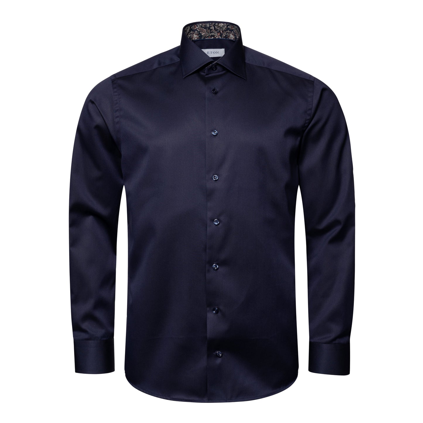 Eton Signature Twill Slim Fit Shirt with Paisley Contrast Details - Navy