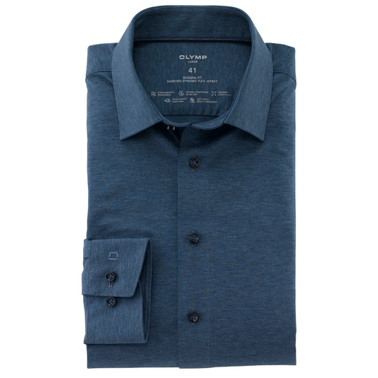 Olymp Luxor 24/7 Slim Fit Flex Jersey Shirt - Blue