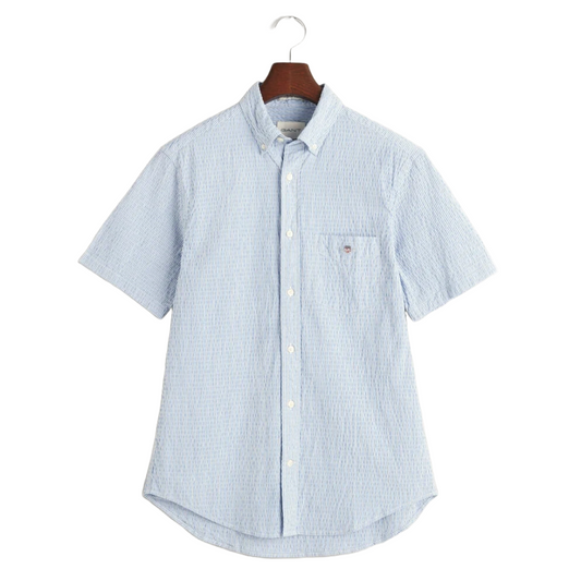 Gant Striped Seersucker Short Sleeve Shirt - Blue