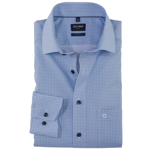 Olymp Luxor Slim Fit Print Shirt - Light Blue