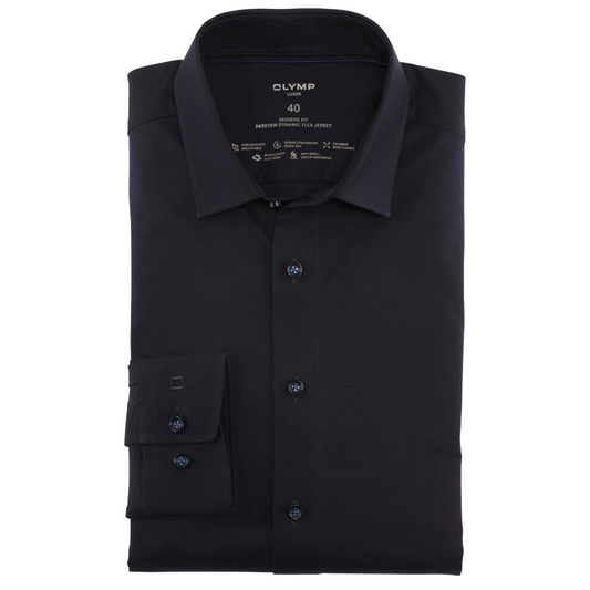 Olymp Luxor 24/7 Slim Fit Flex Jersey Shirt - Navy