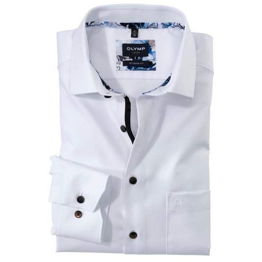 Olymp Luxor Slim Fit Shirt - White with Contrast Trim