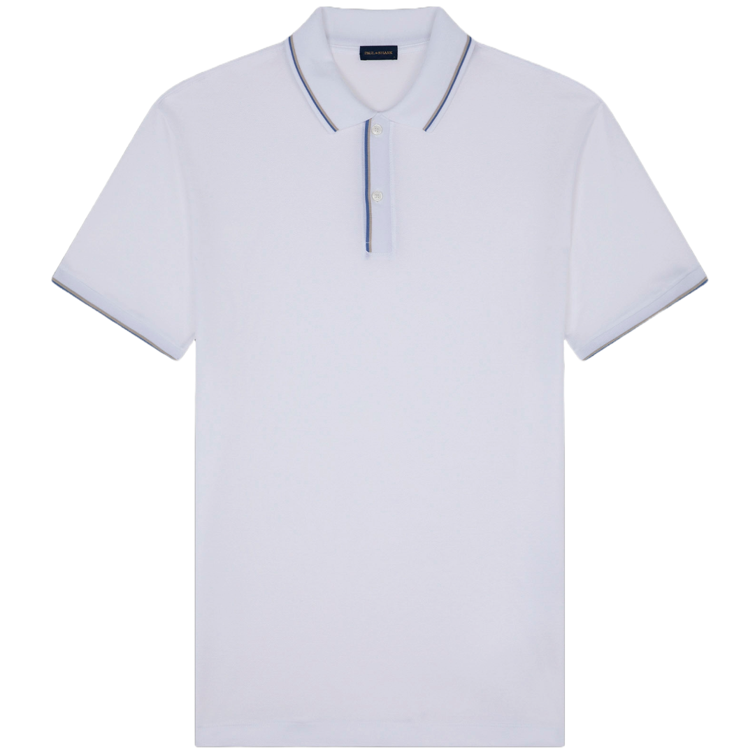 Paul & Shark Cotton Pique Contrast Piping Polo Shirt - White